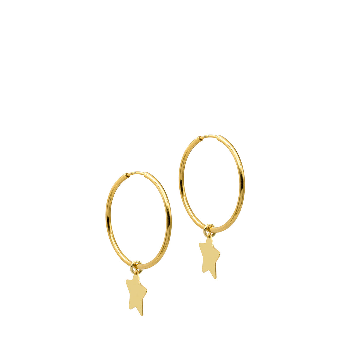 Cercei rotunzi argint creole Lucky Star - placati aur galben 18K