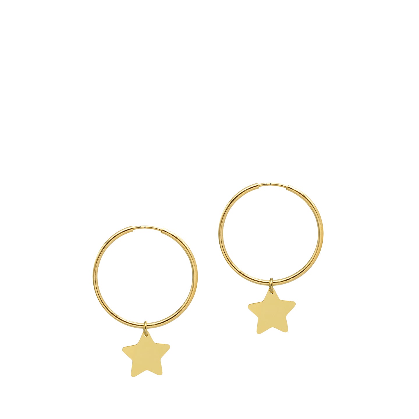 Cercei rotunzi argint creole Lucky Star - placati aur galben 18K