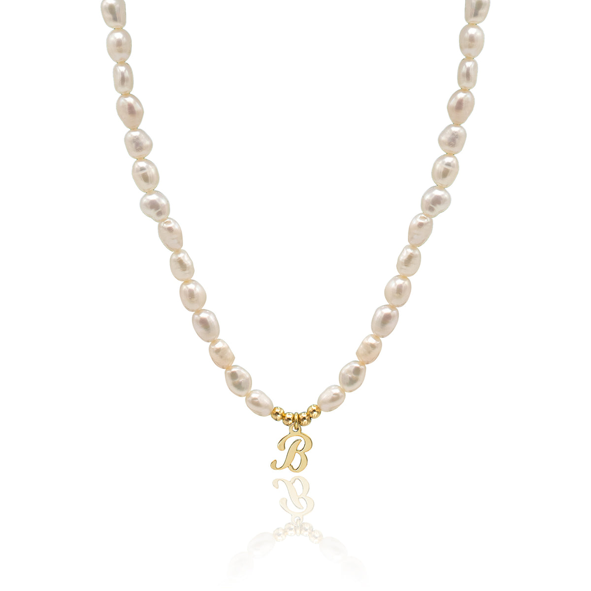 Colier perle argint cu initiala Be Mine - placat aur galben 18K