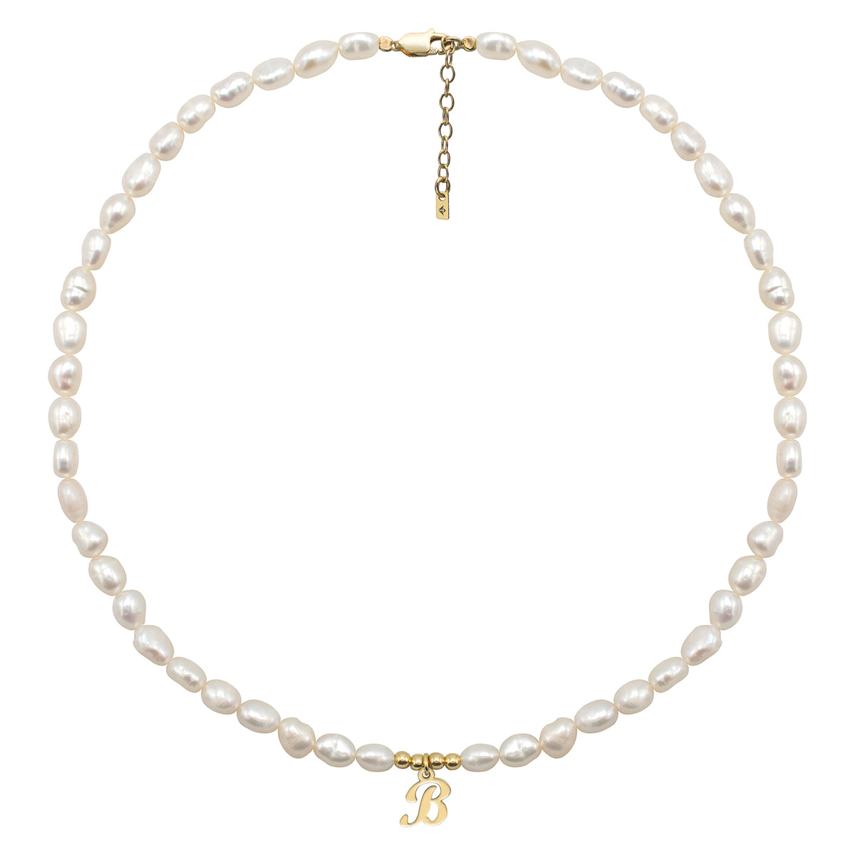Colier perle argint cu initiala Be Mine - placat aur galben 18K