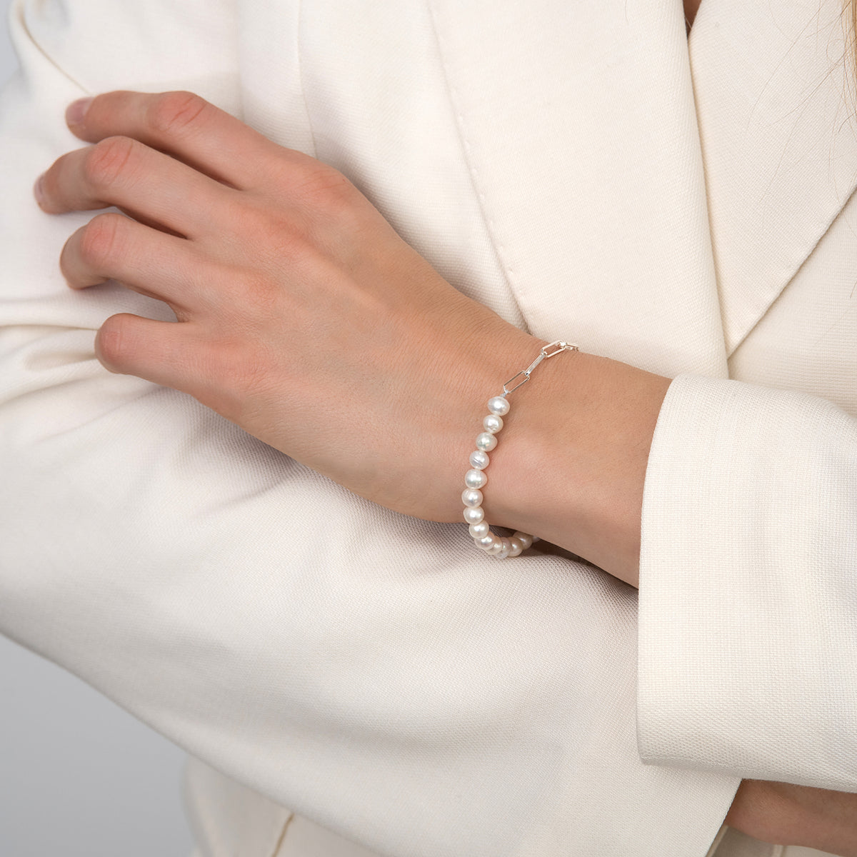 Bratara lant argint si perle Your Way - placata aur galben 18K