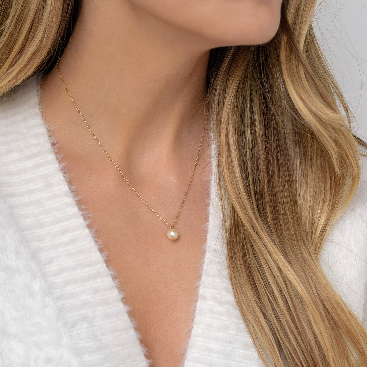 Lantisor argint cu perla Single Pearl