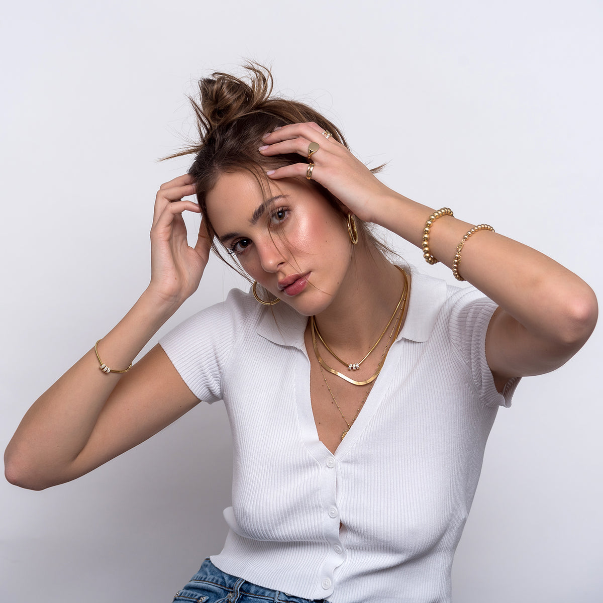 Bratara cu bilute argint Molecule Six - placata aur galben 18K