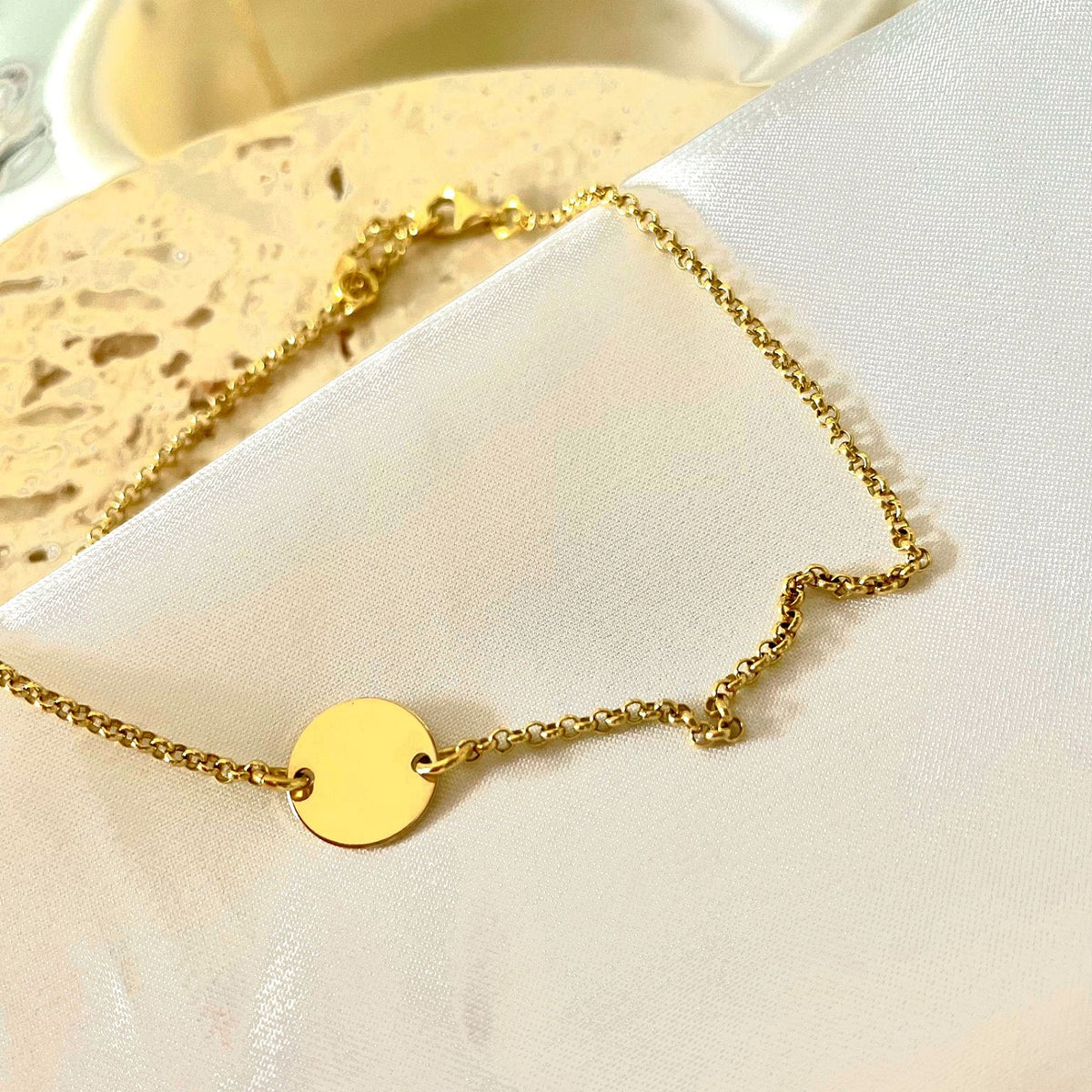 Bratara de picior argint cu banut Flip a Coin - placata aur galben 18K