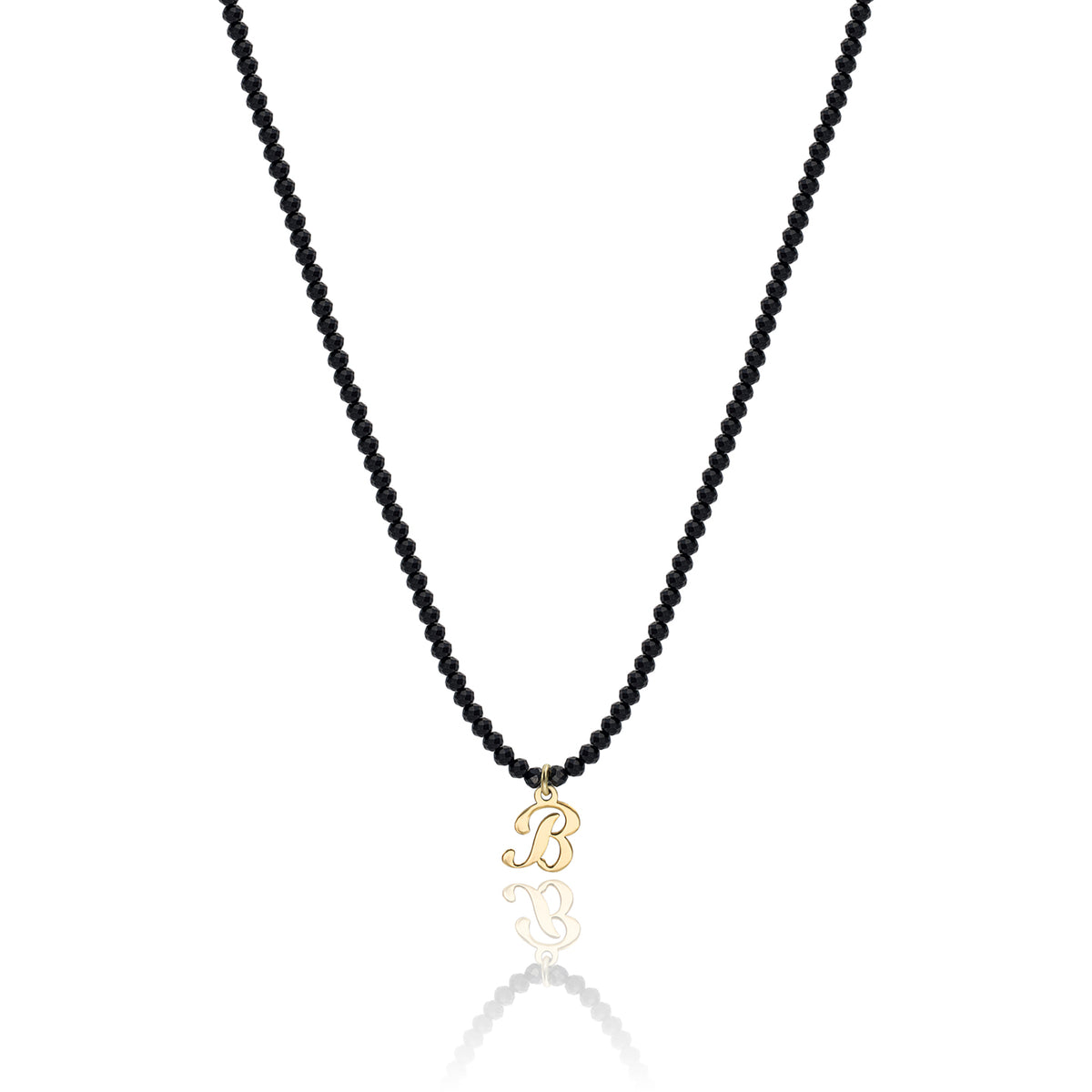 Colier pietre negre si initiala argint Best You - placat aur galben 18K