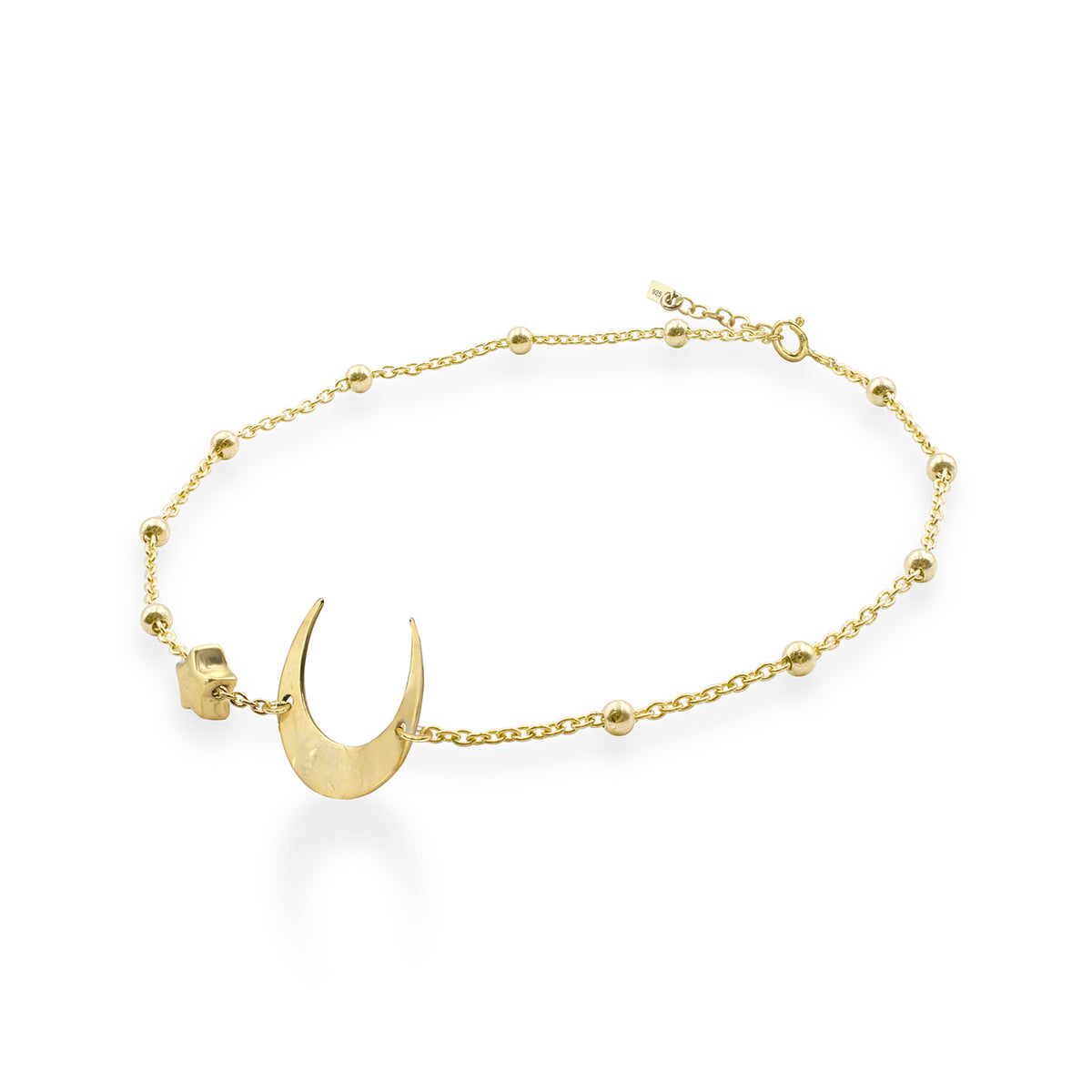 Bratara argint luna si stea Crescent Moon - placata aur galben 18K