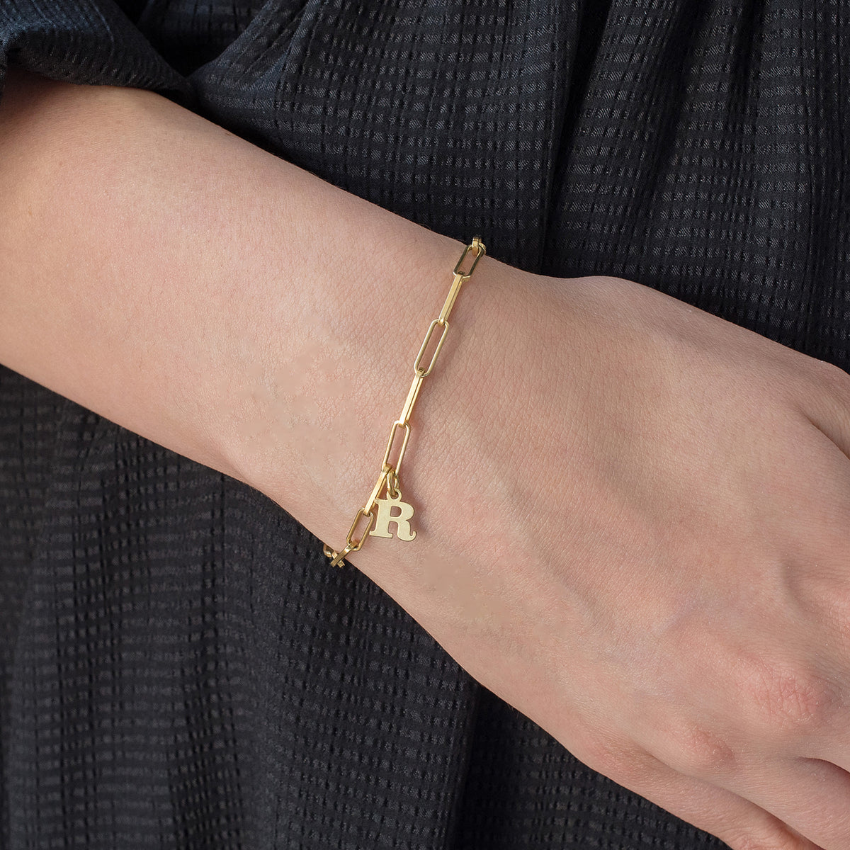 Bratara argint lant Hardwear cu initiala My Person - placata aur galben 18K