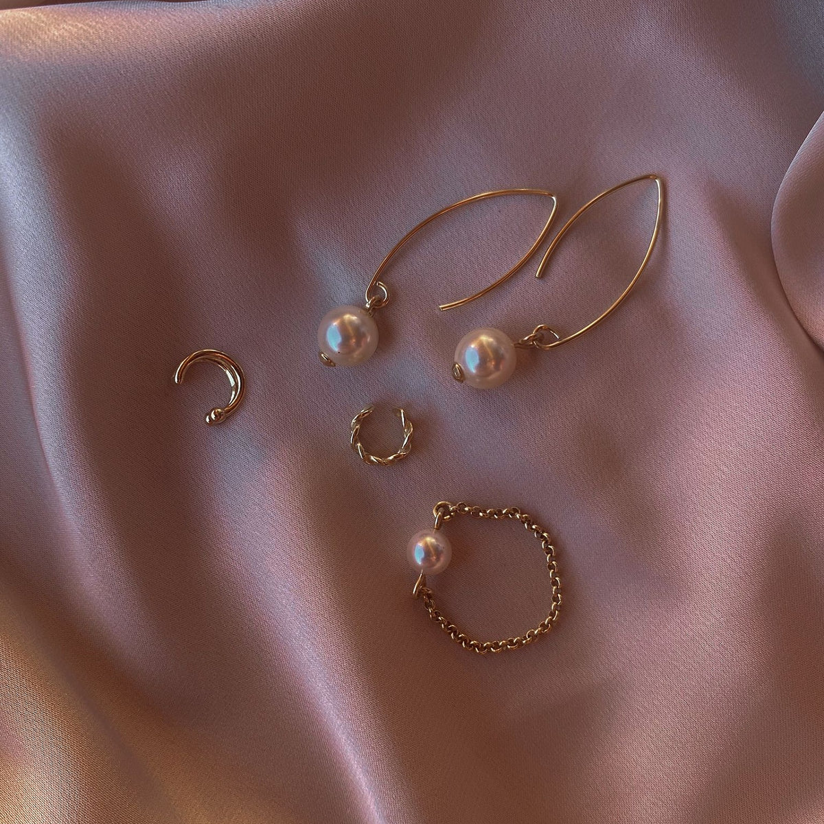 Cercei perle argint Levitation - placati aur galben 18K