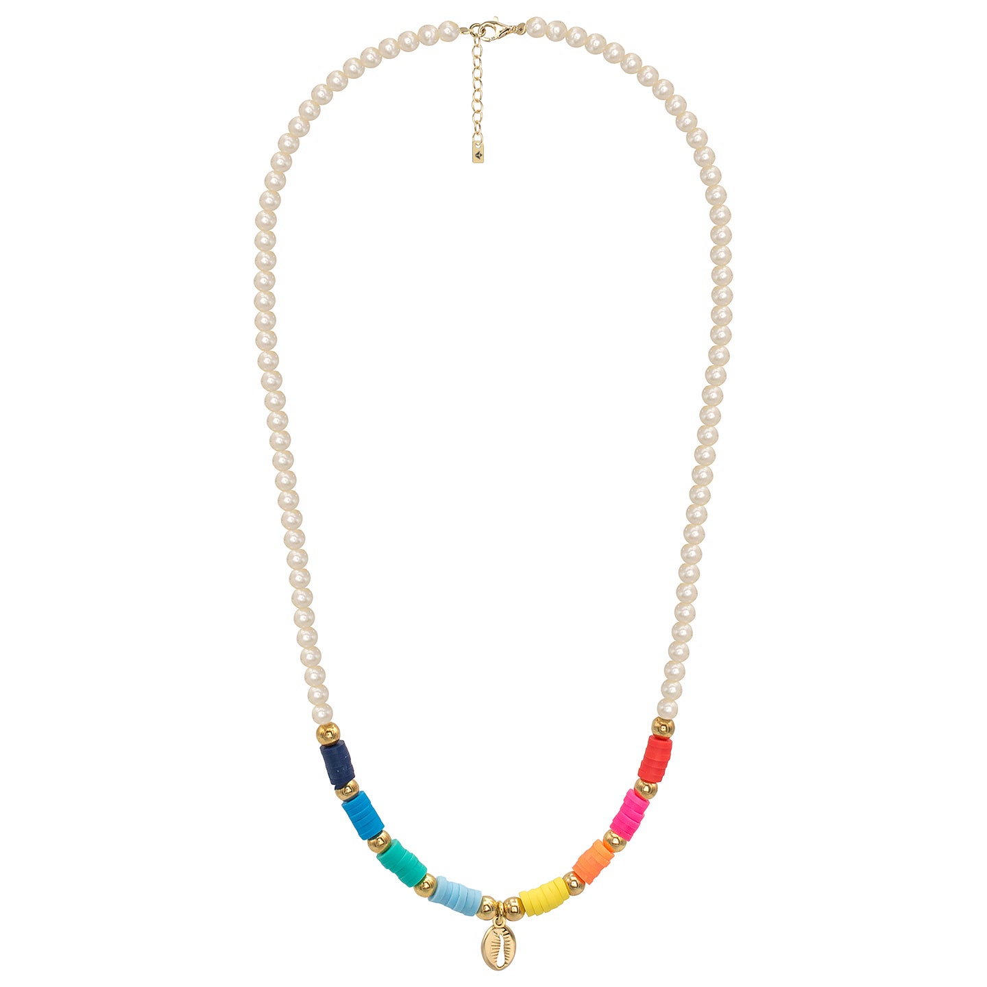 Colier perle argint si scoica Colored Seashell - placat aur galben 18K