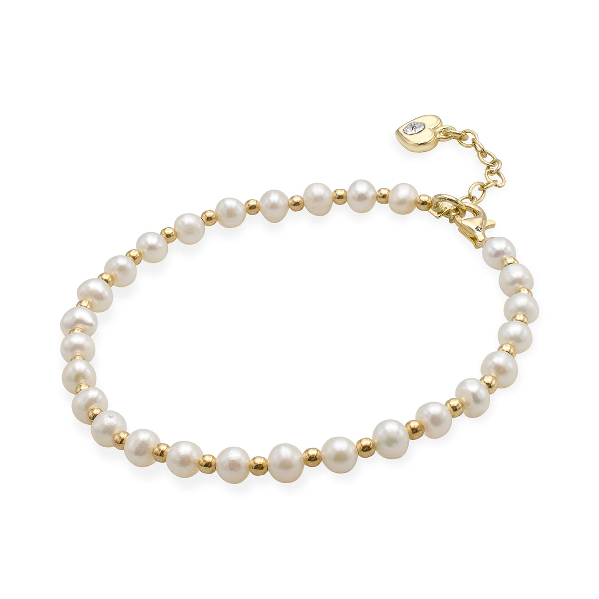 Bratara perle si bilute argint Heart Pearl - placata aur galben 18K