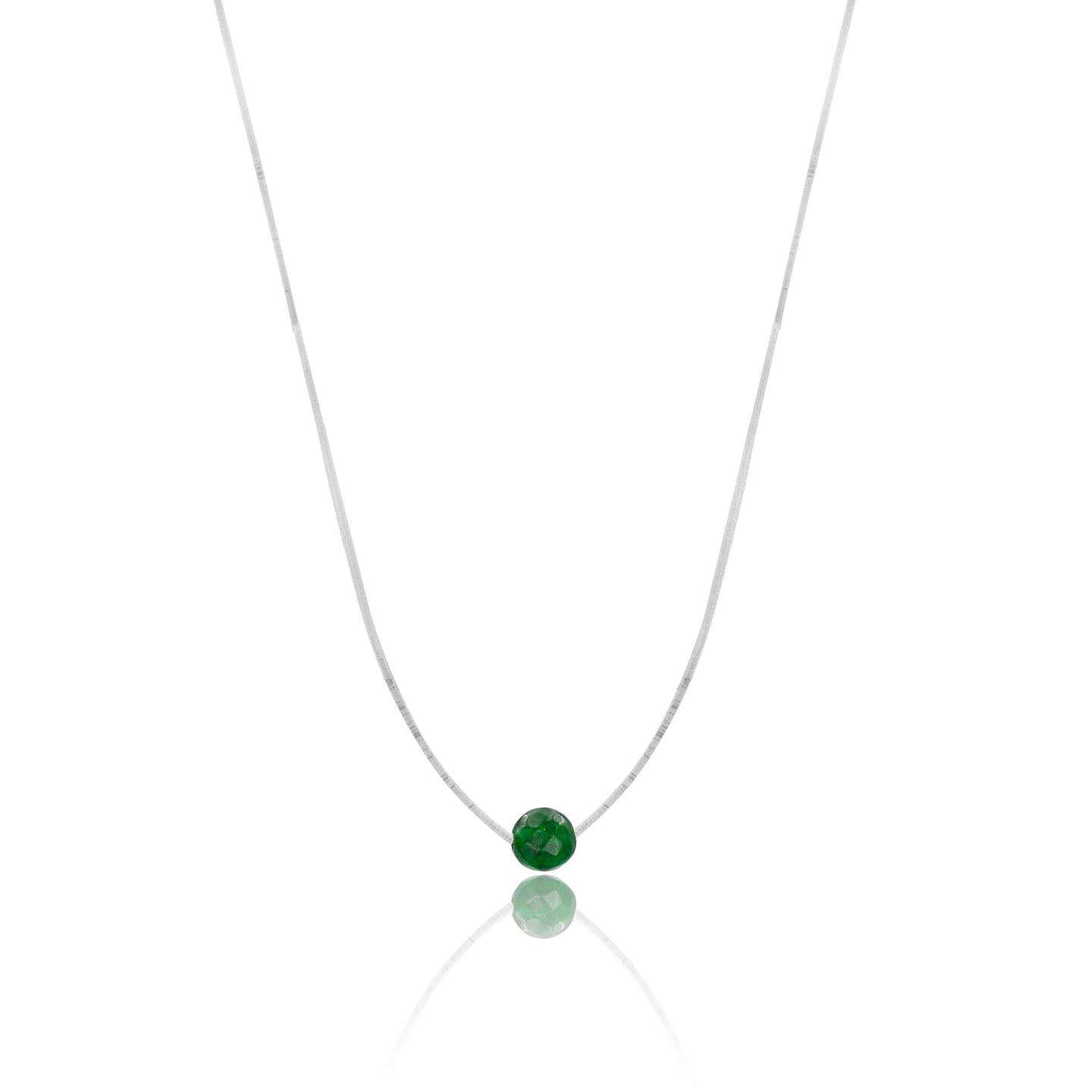 Lantisor cu fir transparent argint Emerald Green Jade Stone - placat aur galben 18K