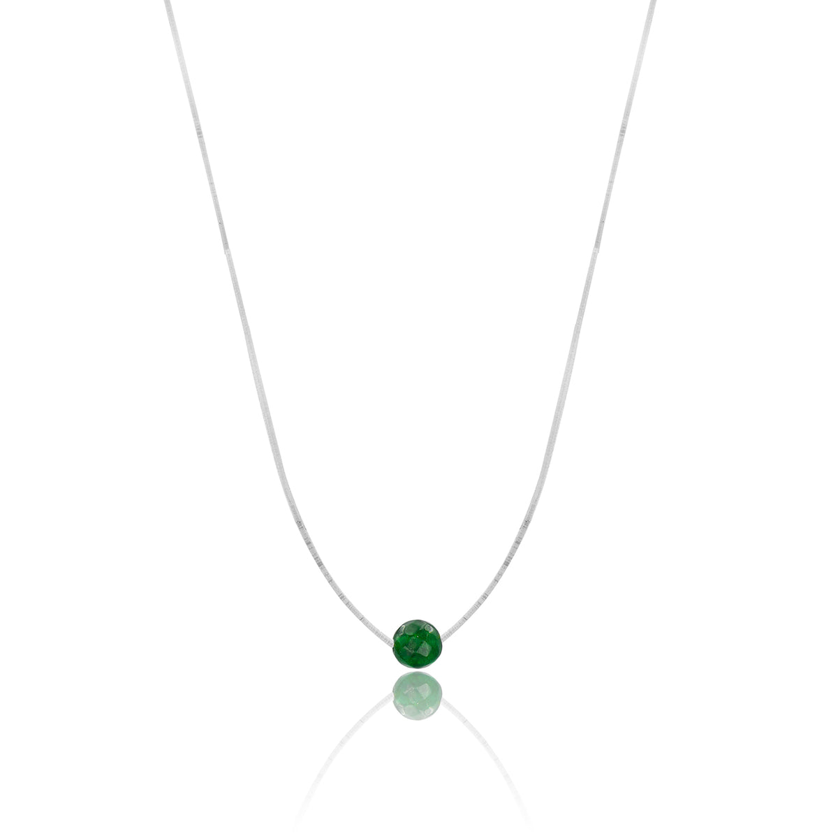 Lantisor cu fir transparent argint Emerald Green Jade Stone - placat aur galben 18K