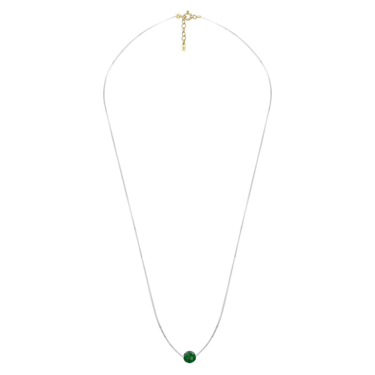 Lantisor cu fir transparent argint Emerald Green Jade Stone - placat aur galben 18K
