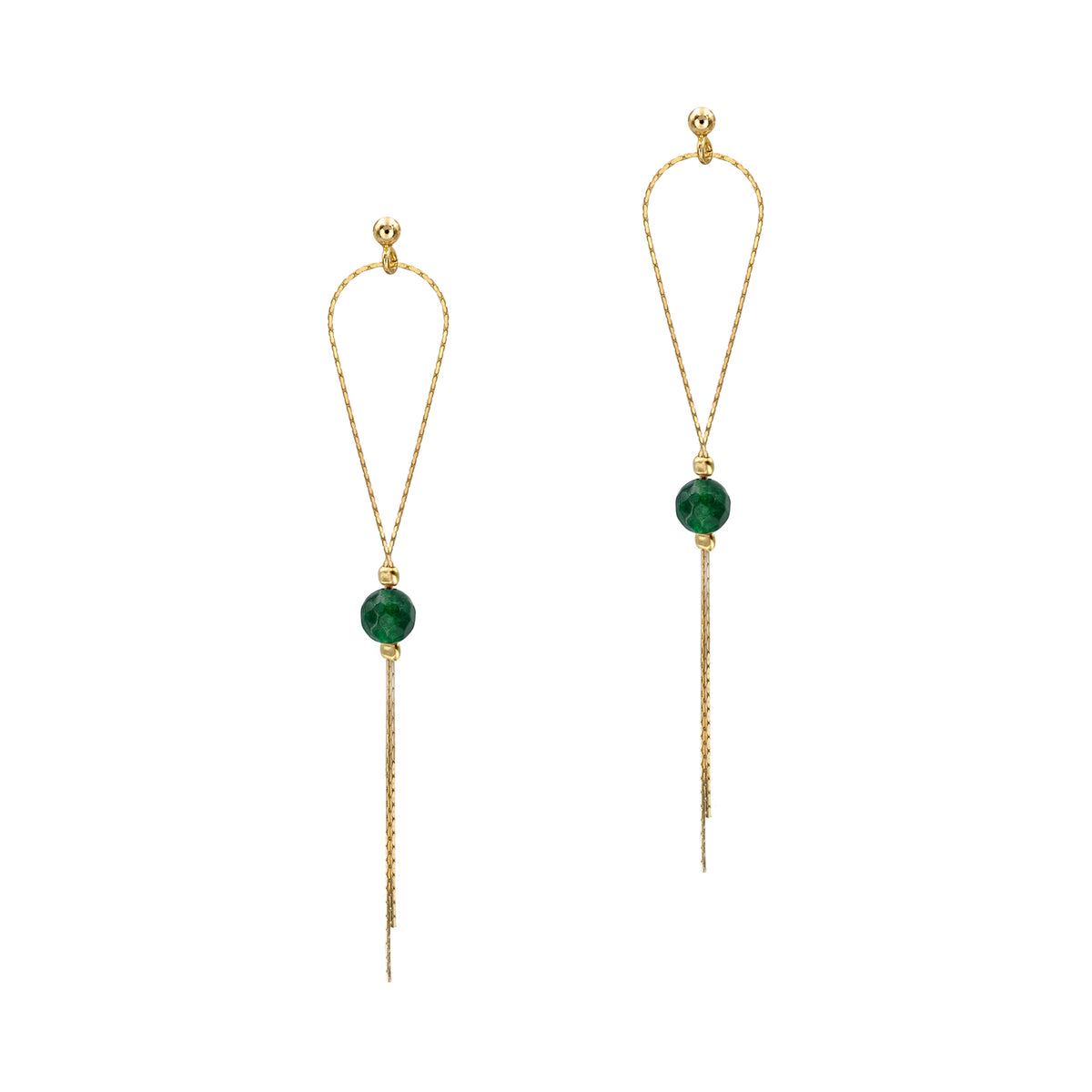 Cercei lungi argint Emerald Green Stone - placati aur galben 18K