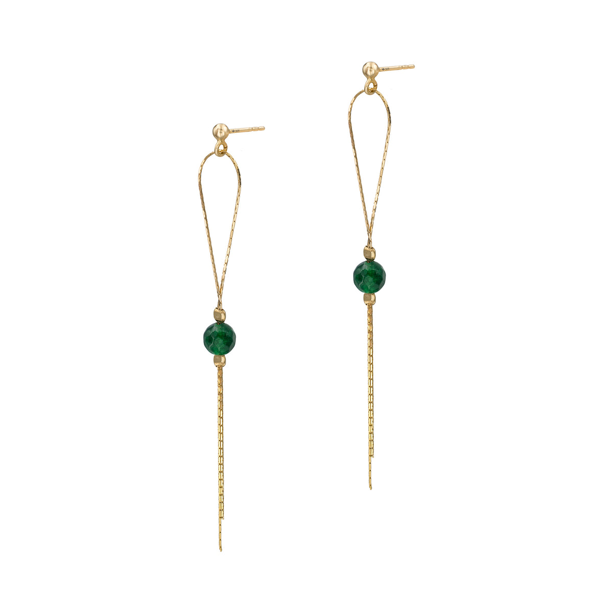 Cercei lungi argint Emerald Green Stone - placati aur galben 18K
