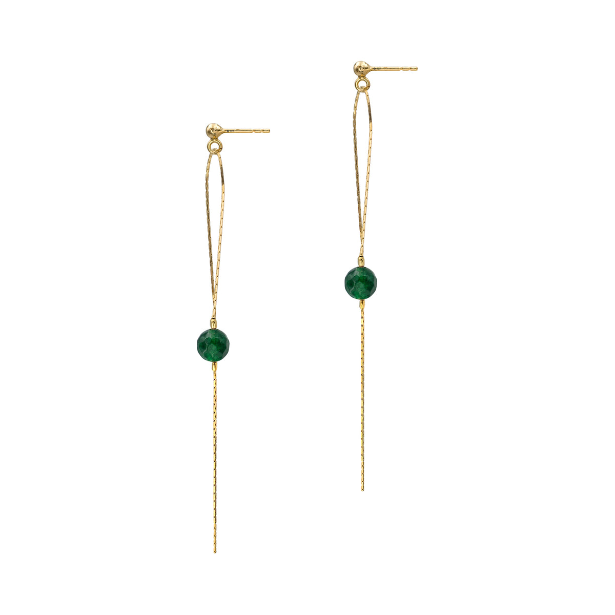 Cercei lungi argint Emerald Green Stone - placati aur galben 18K
