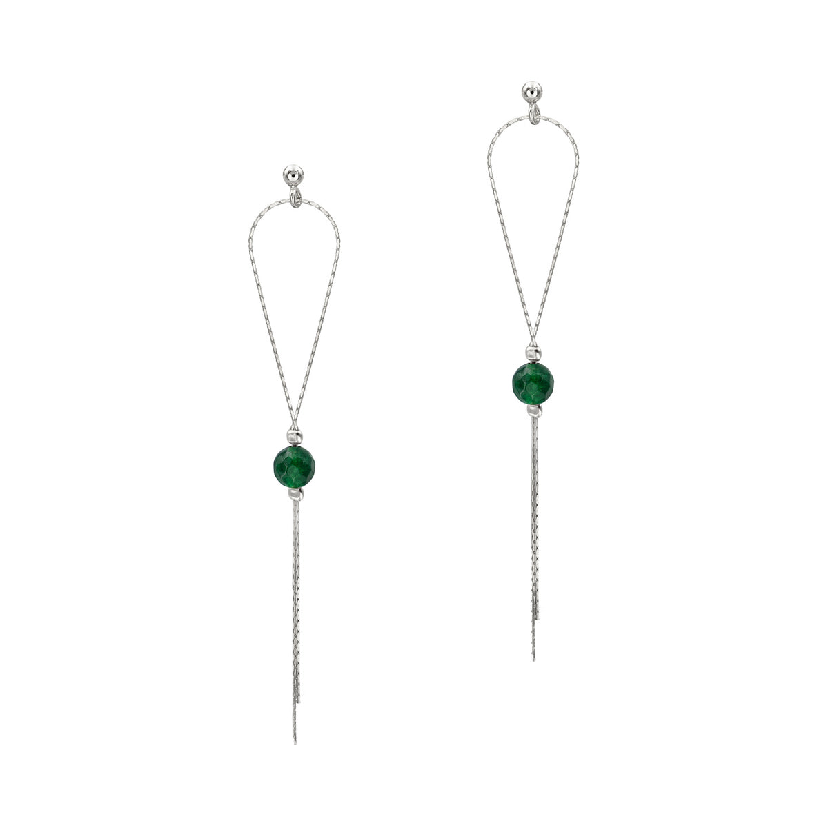 Cercei lungi argint Emerald Green Stone