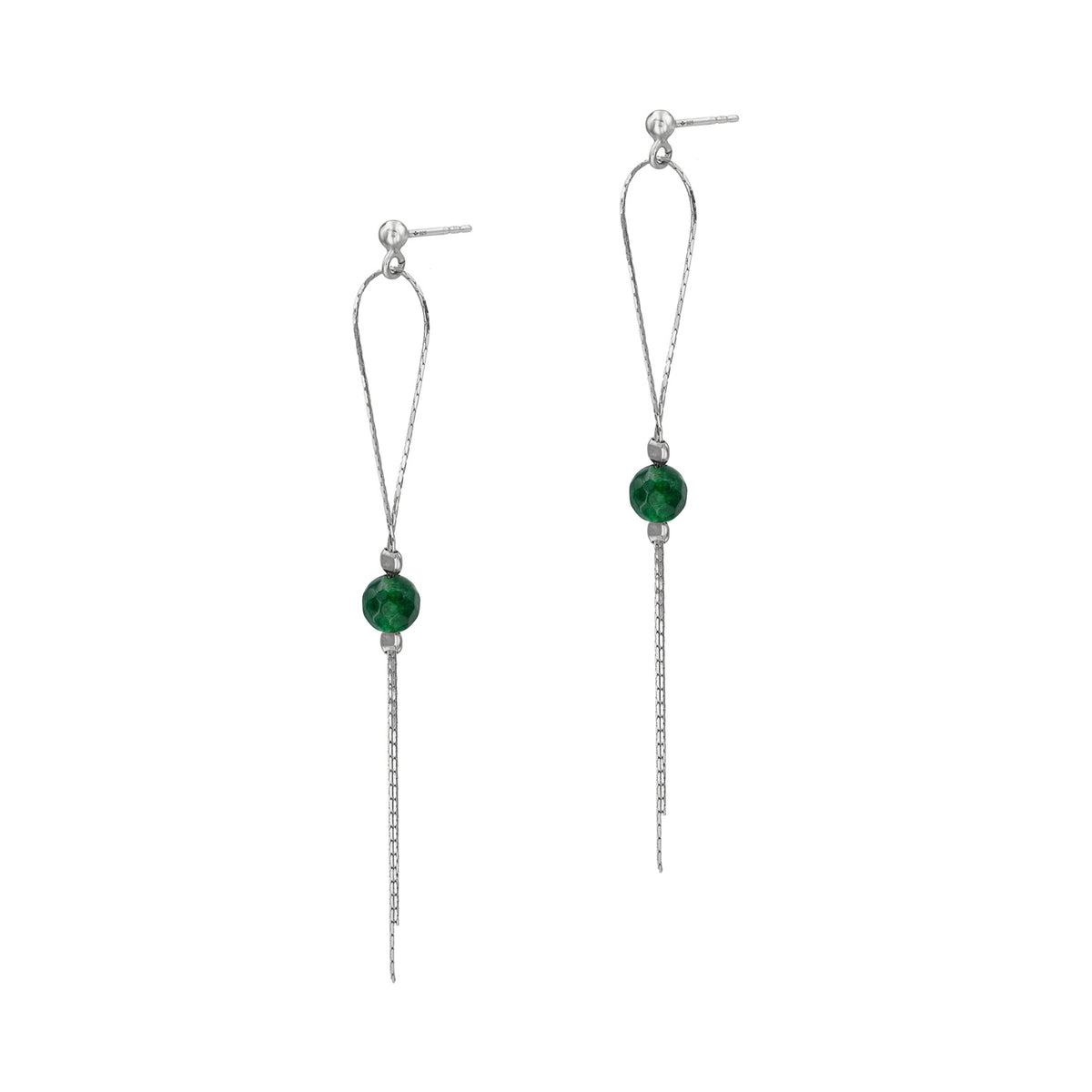 Cercei lungi argint Emerald Green Stone