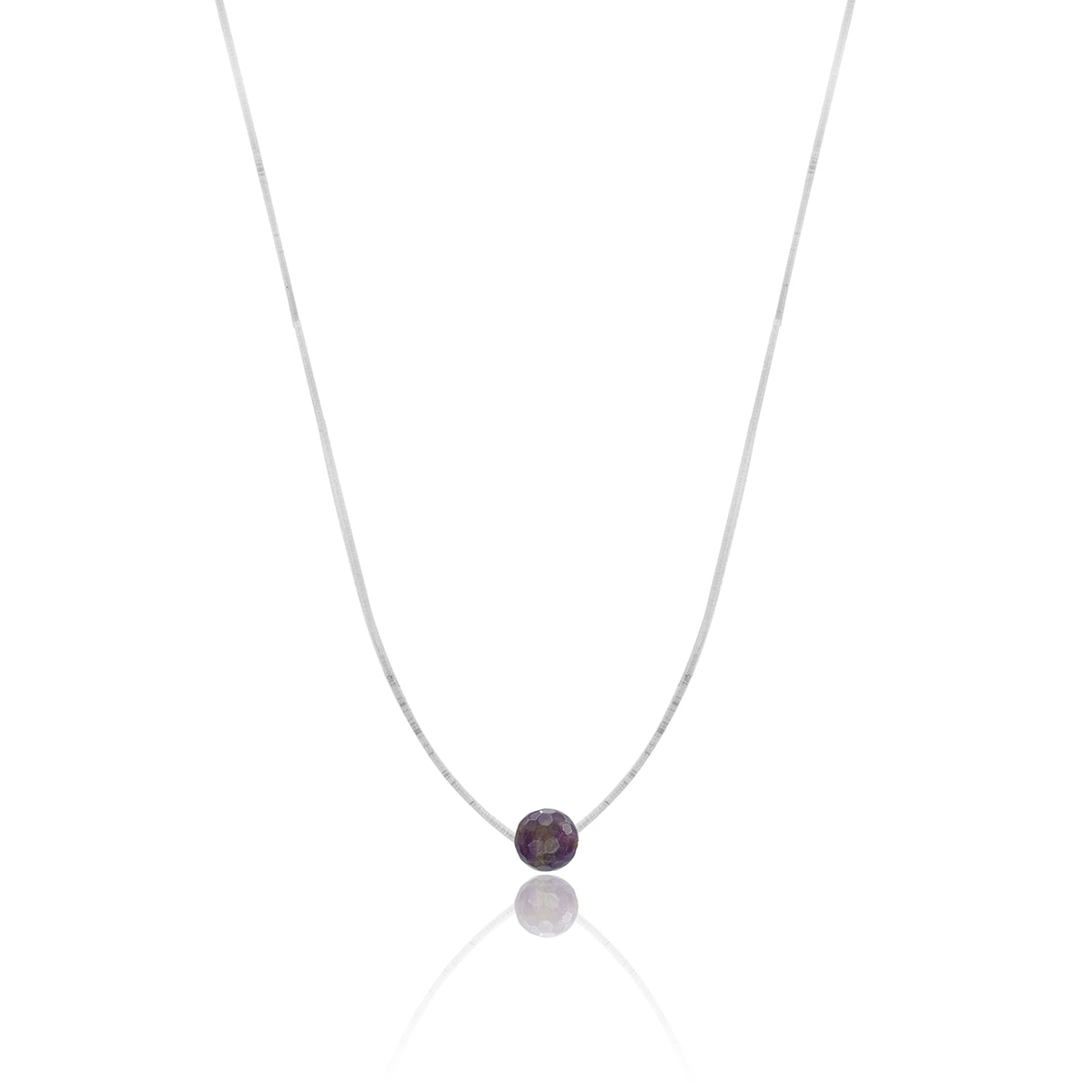 Lantisor cu fir transparent argint Amethyst Stone - placat aur galben 18K