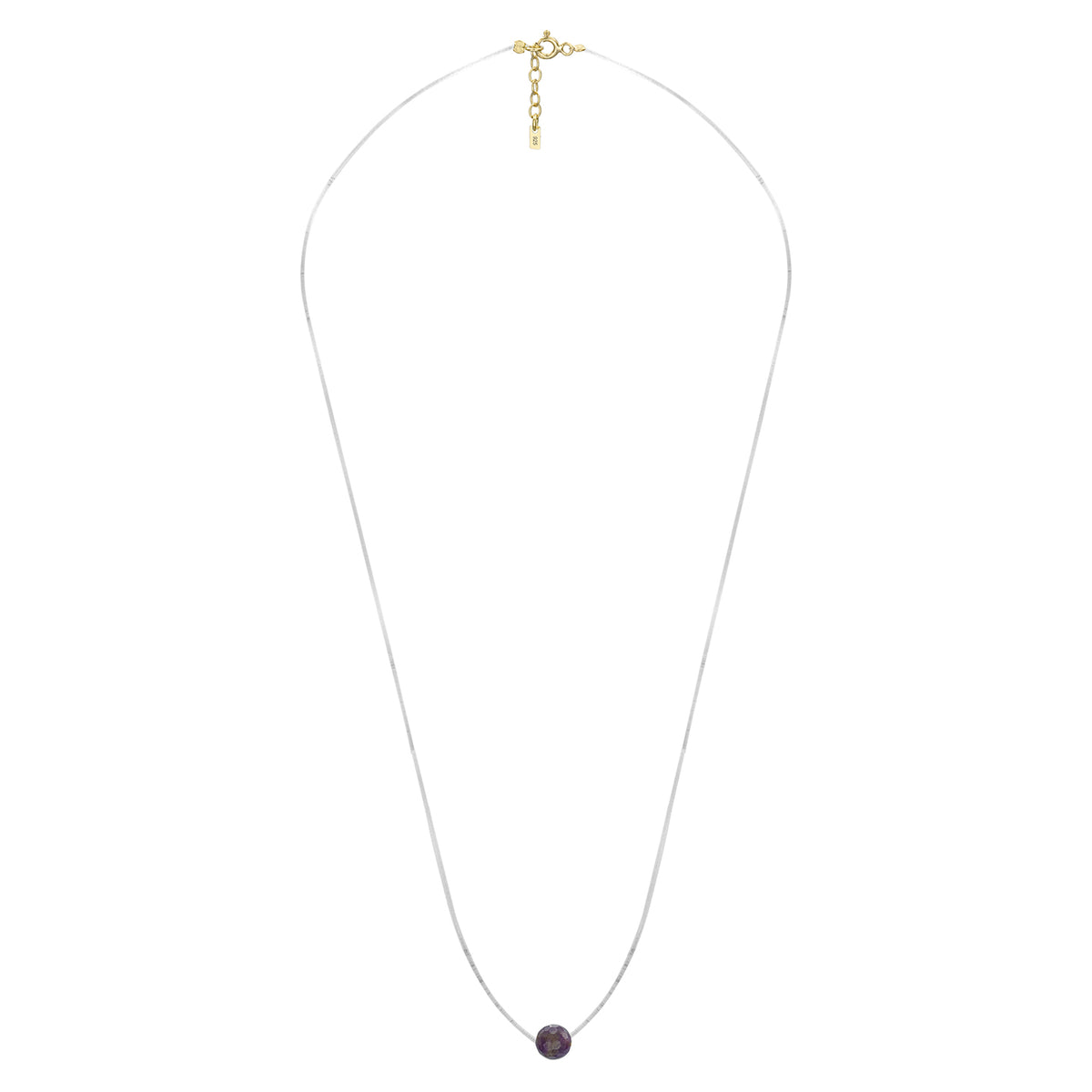 Lantisor cu fir transparent argint Amethyst Stone - placat aur galben 18K