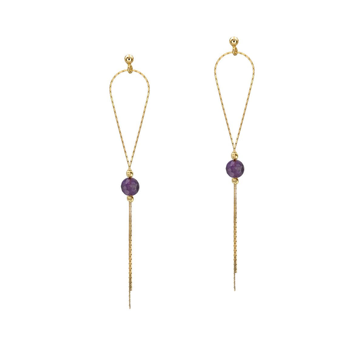 Cercei lungi argint Amethyst Stone - placati aur galben 18K