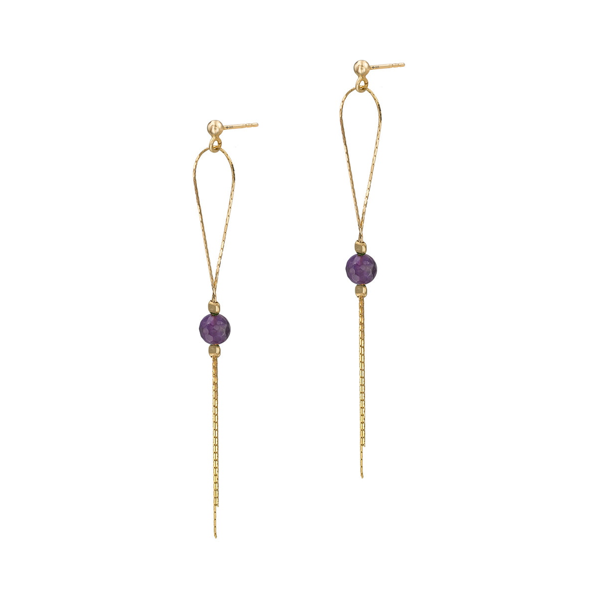 Cercei lungi argint Amethyst Stone - placati aur galben 18K