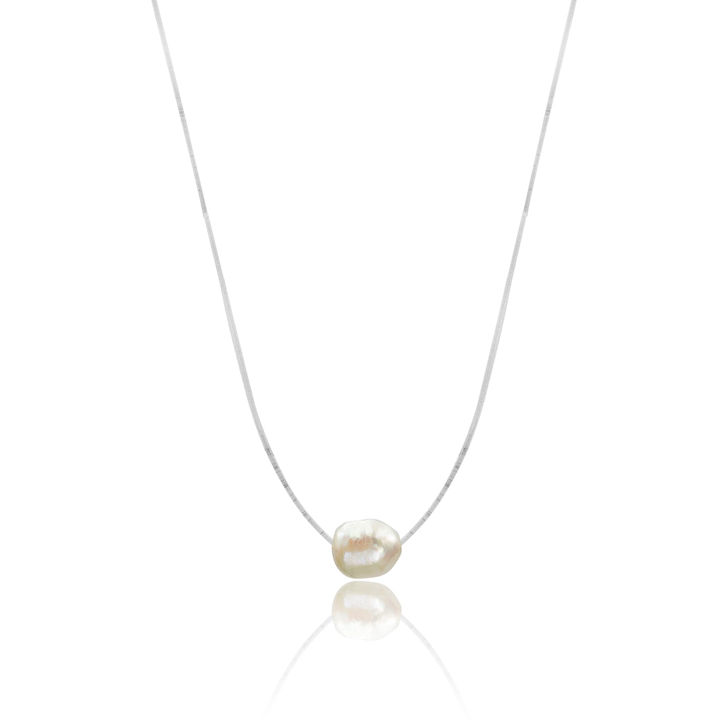 Lantisor cu fir transparent argint si perla Magic Pearl - placat aur galben 18K