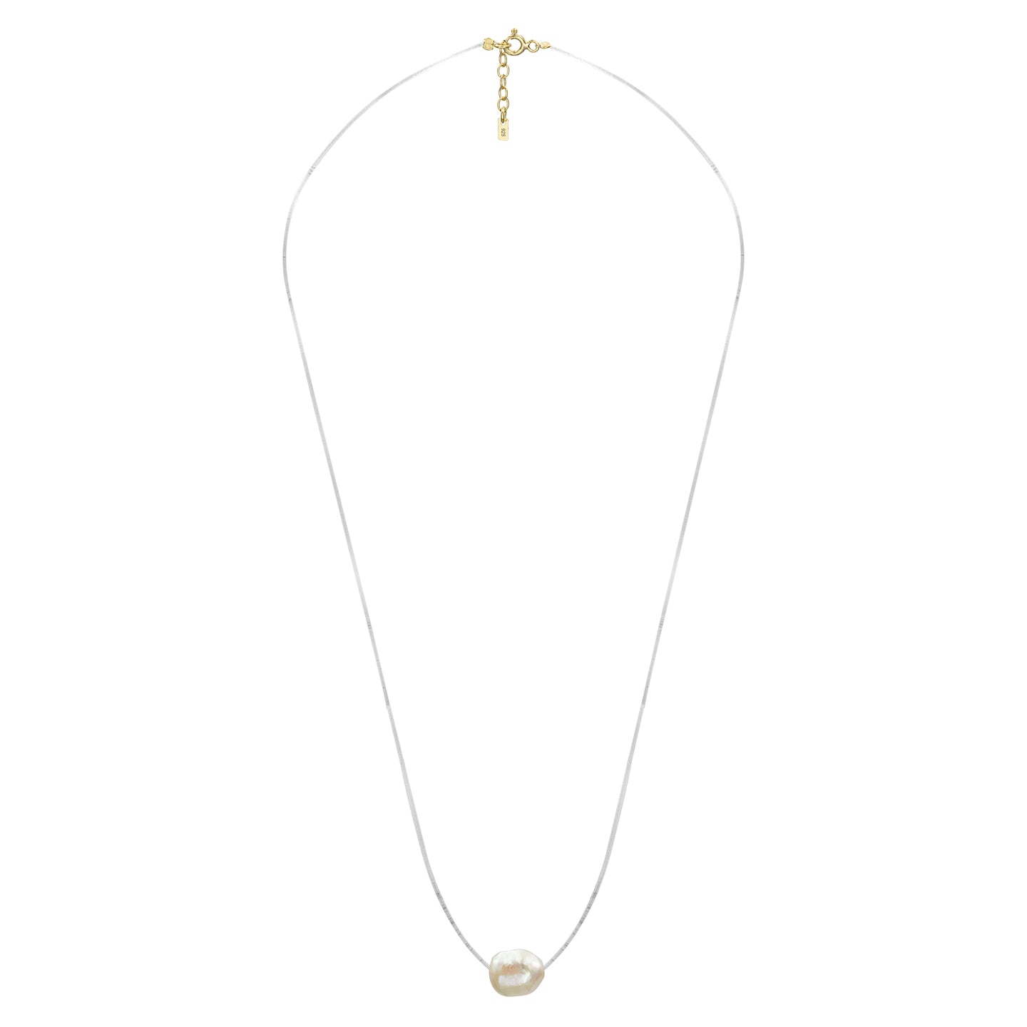 Lantisor cu fir transparent argint si perla Magic Pearl - placat aur galben 18K