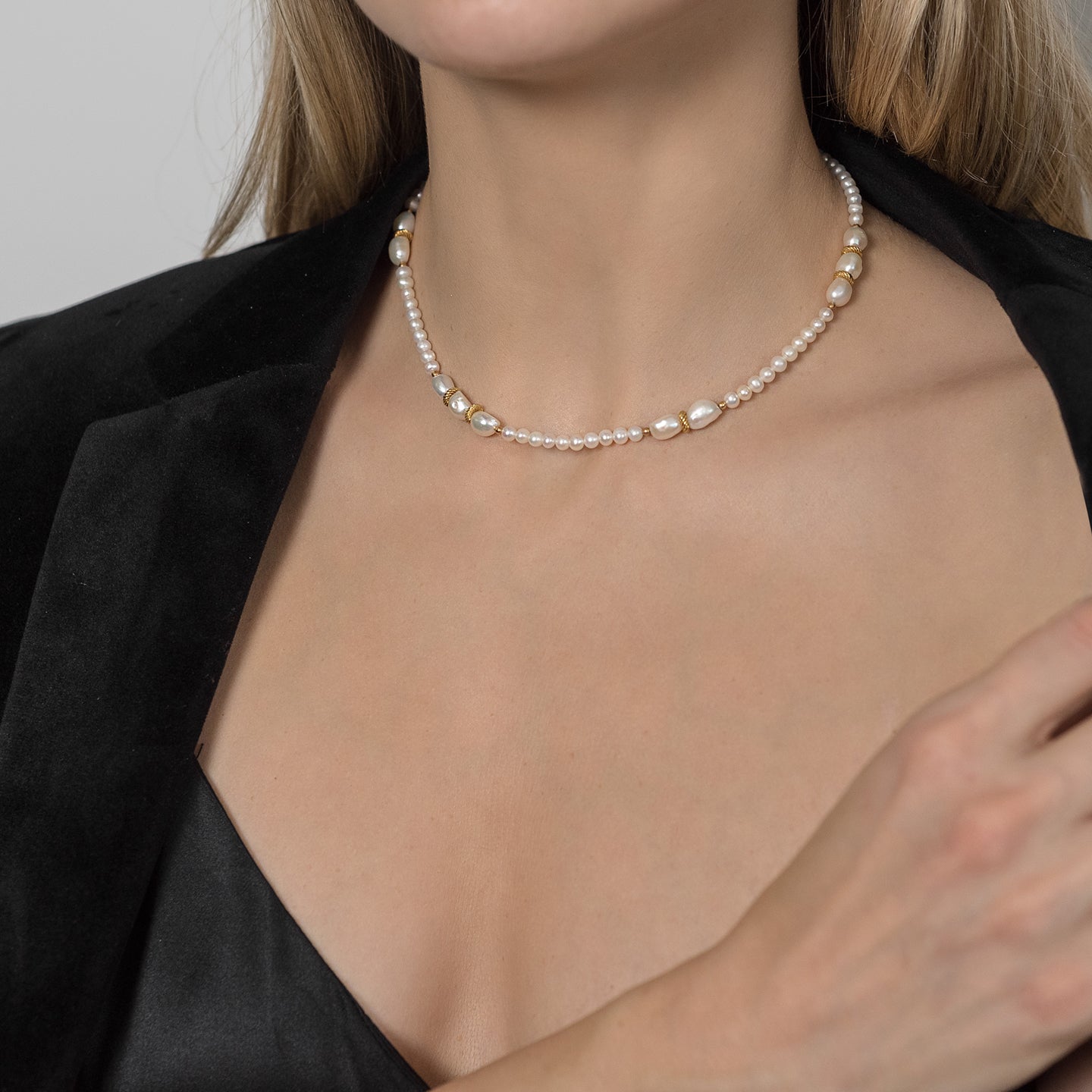 Colier perle argint Princess Pearls - placat aur galben 18K