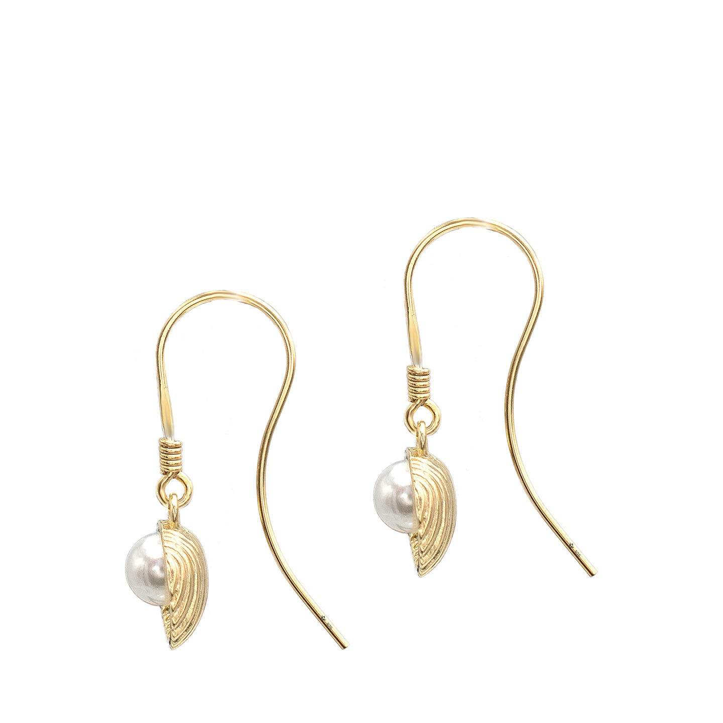 Cercei argint cu scoici si perle Seashell Story - placati aur galben 18K