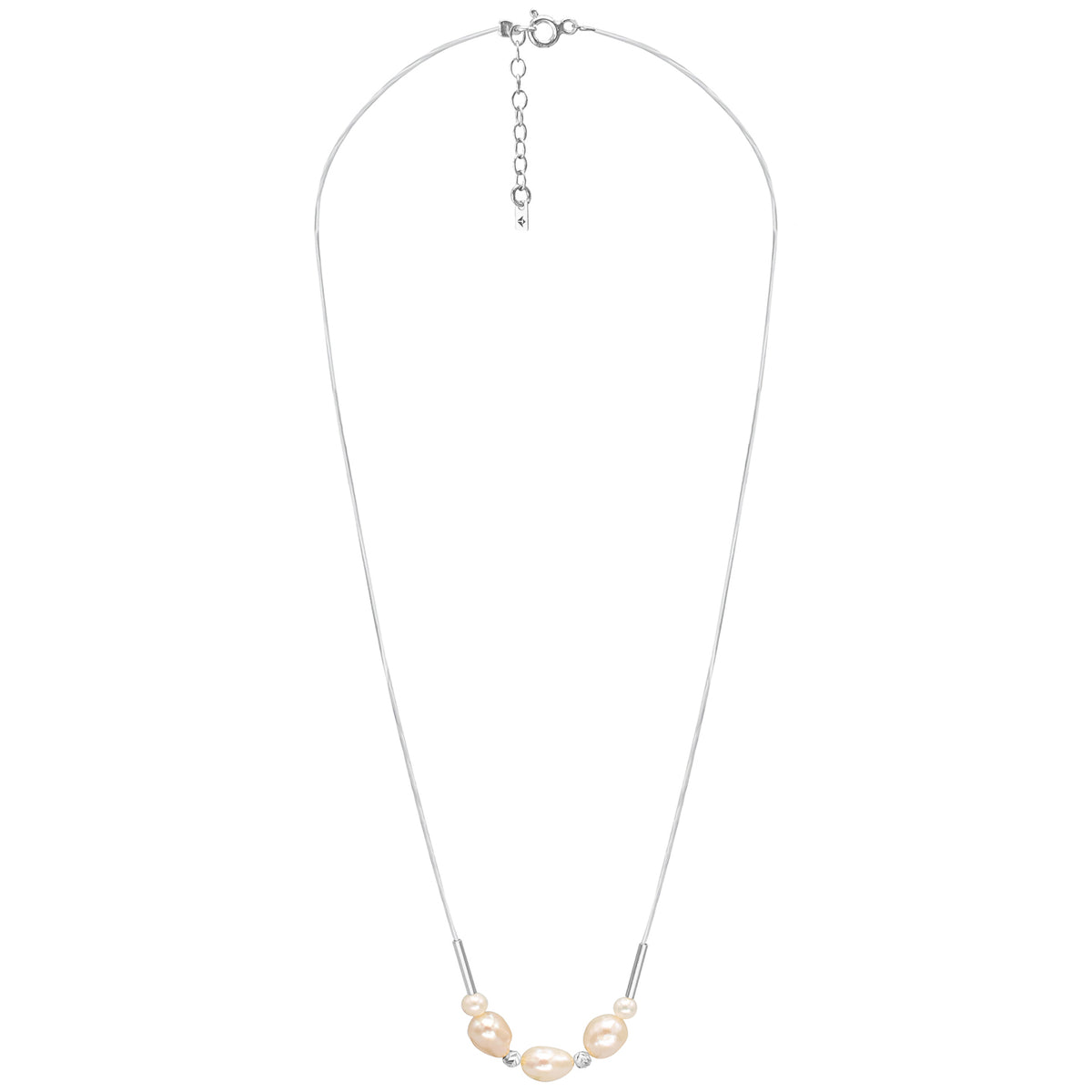 Lantisor cu fir transparent argint si perle Harmony
