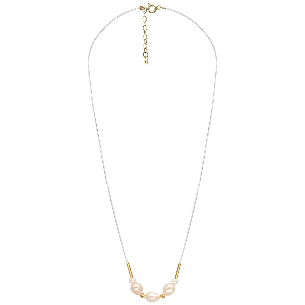 Lantisor cu fir transparent argint si perle Harmony - placat aur galben 18K
