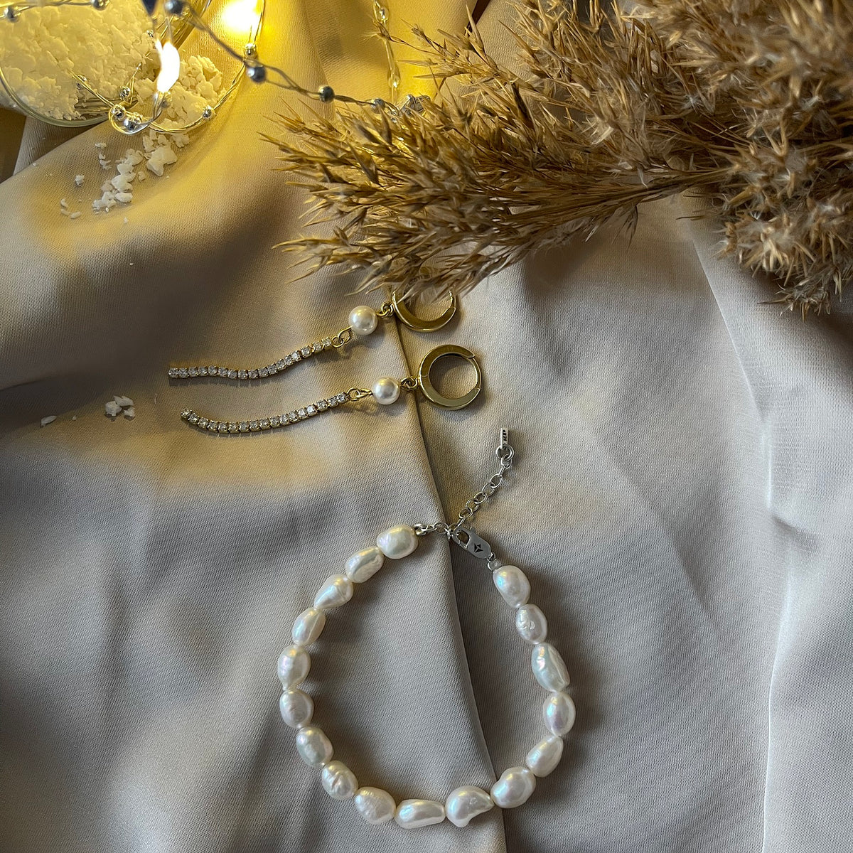 Bratara perle argint Sassy Pearls - placata aur galben 18K