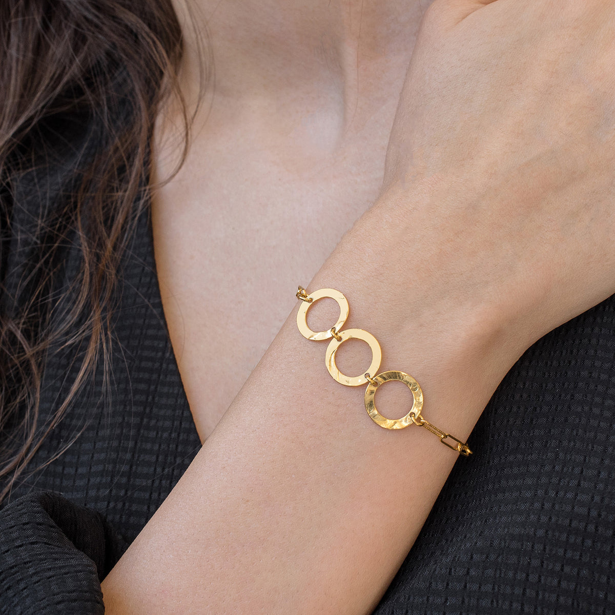 Bratara cu cercuri argint Carousel - placata aur galben 18K