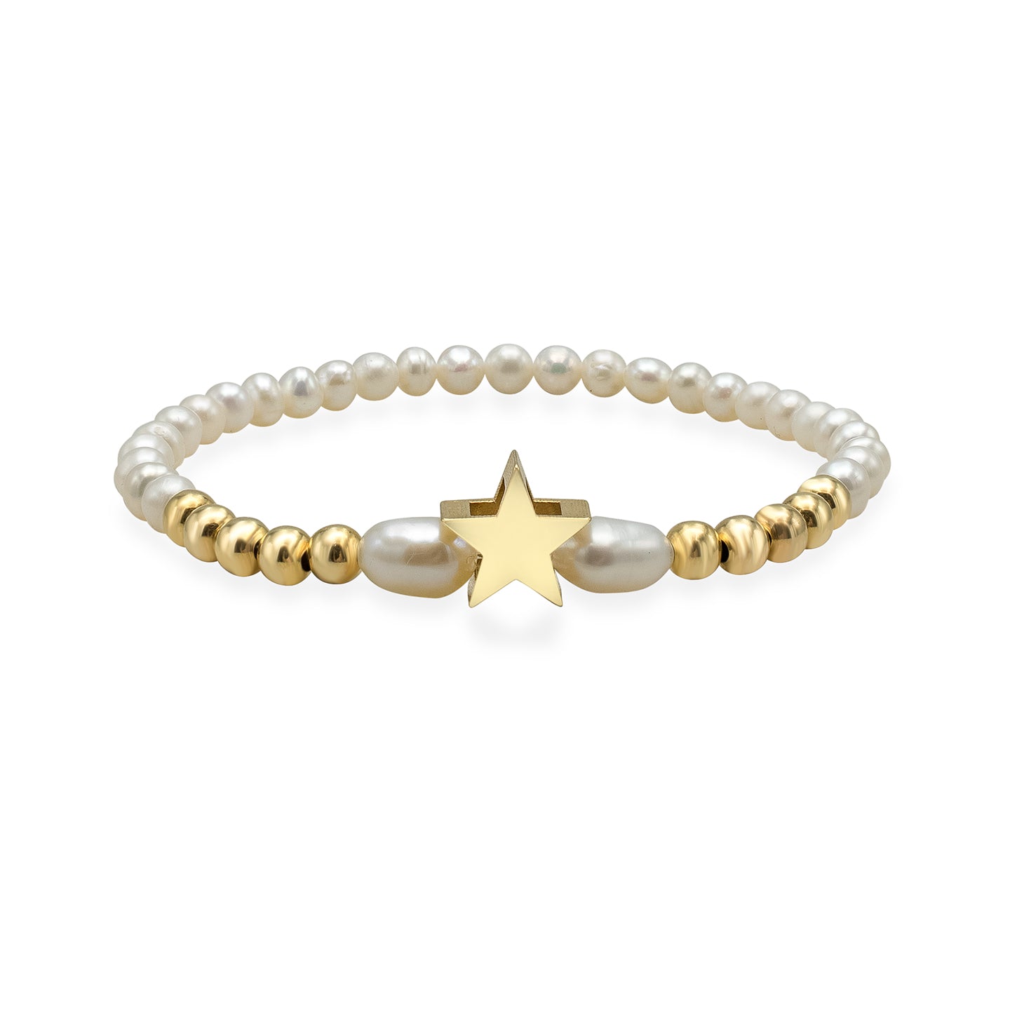 Bratara argint stea si perle Pearly Star - placata aur galben 18K
