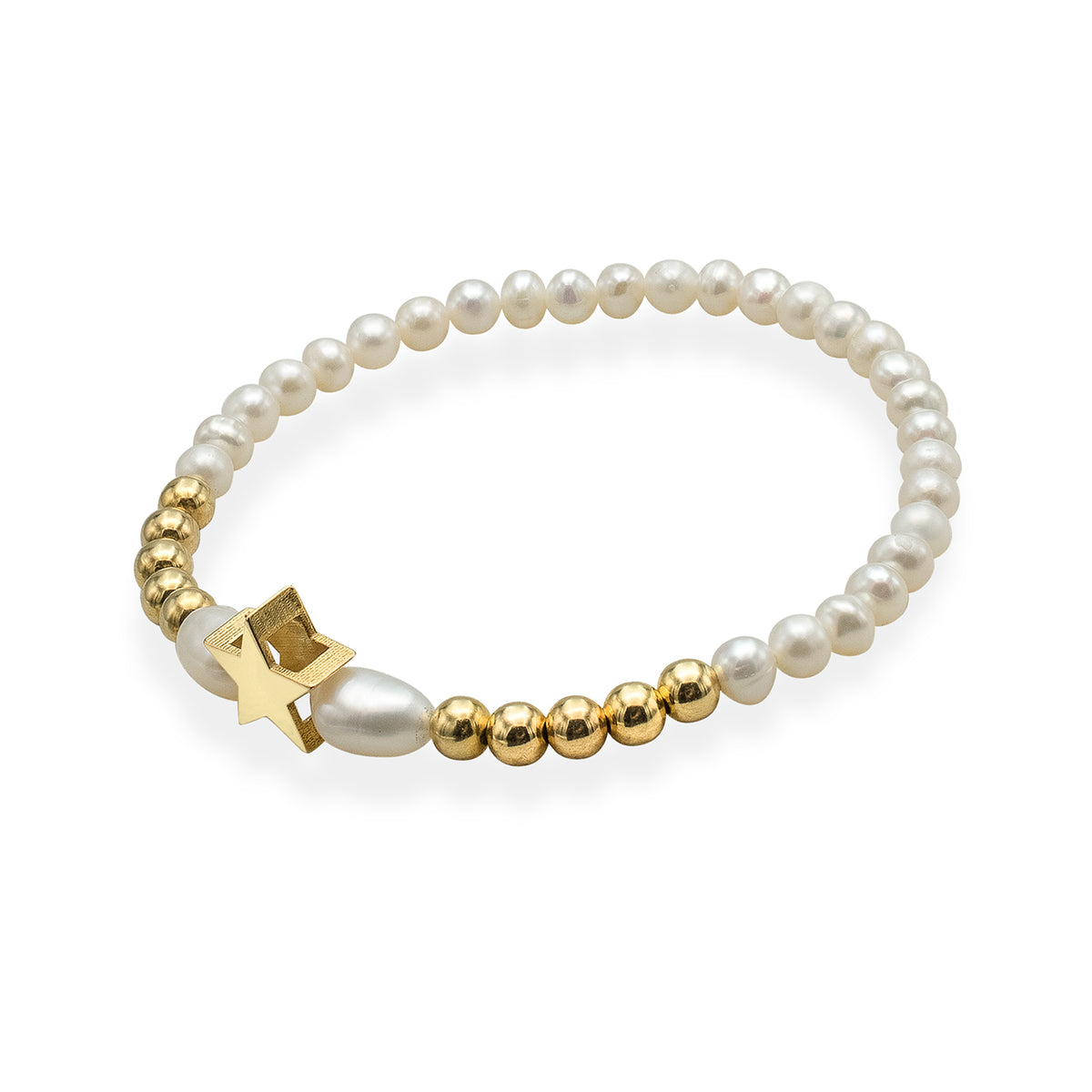 Bratara argint stea si perle Pearly Star - placata aur galben 18K