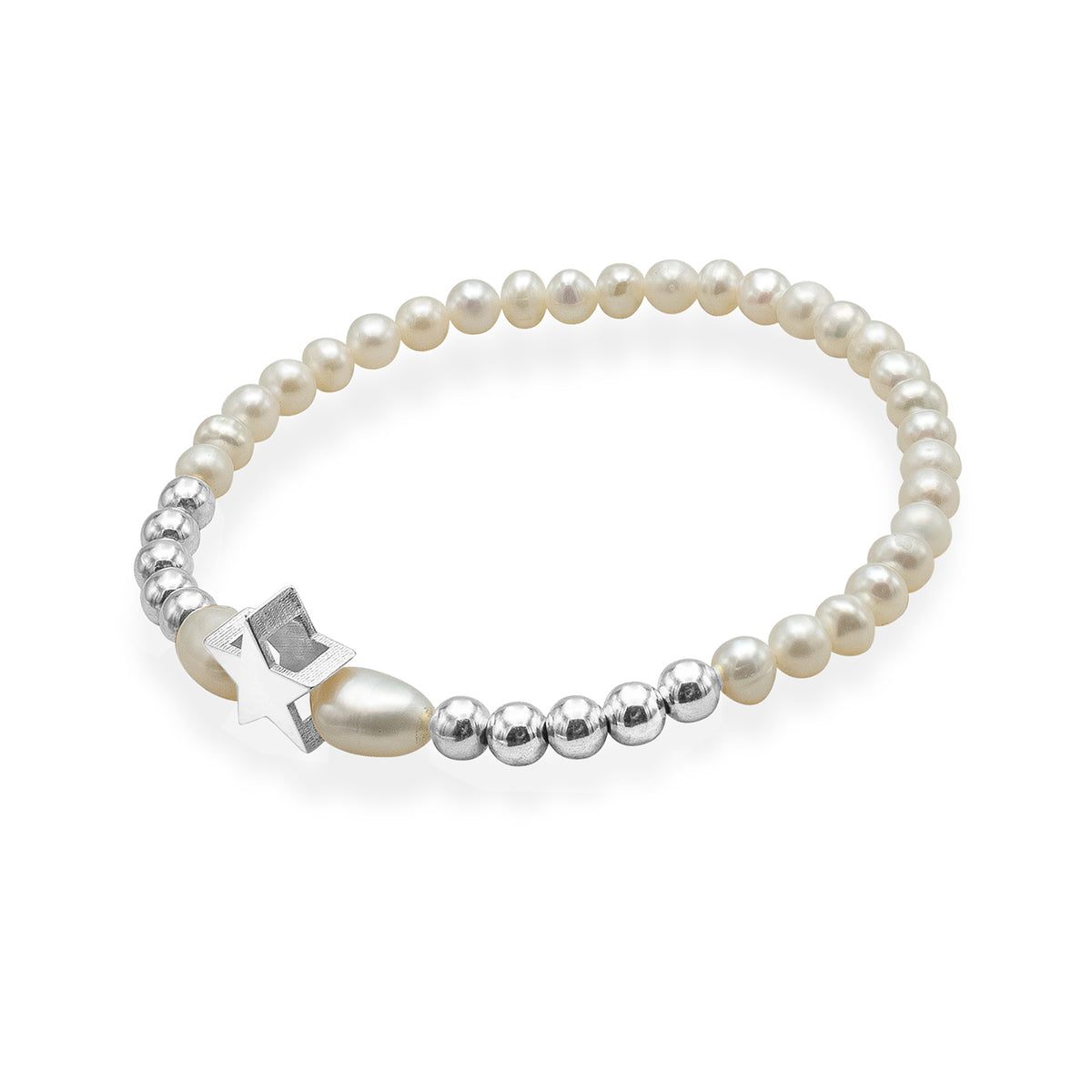 Bratara argint stea si perle Pearly Star