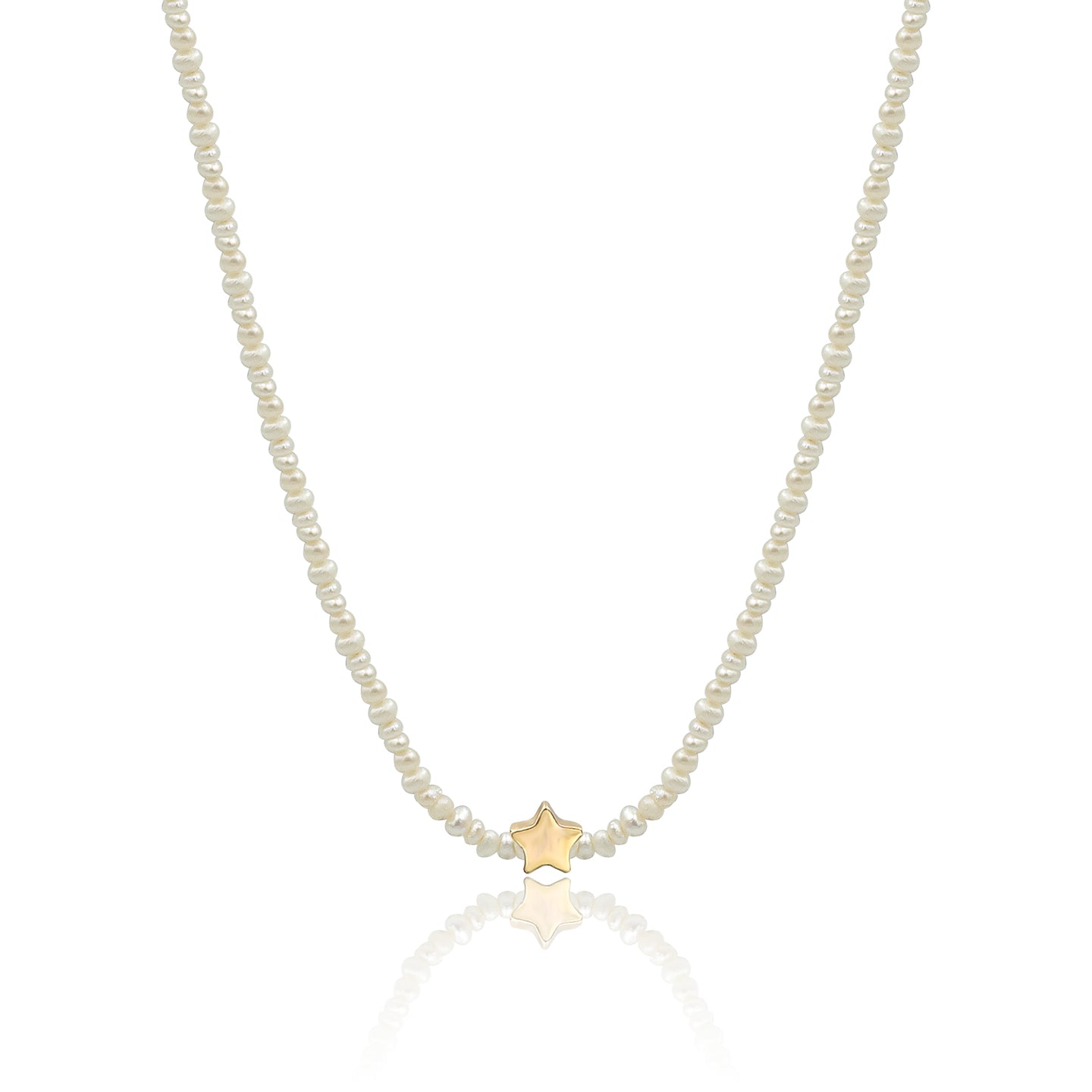 Colier perle argint cu stea Pearl Star - placat aur galben 18K
