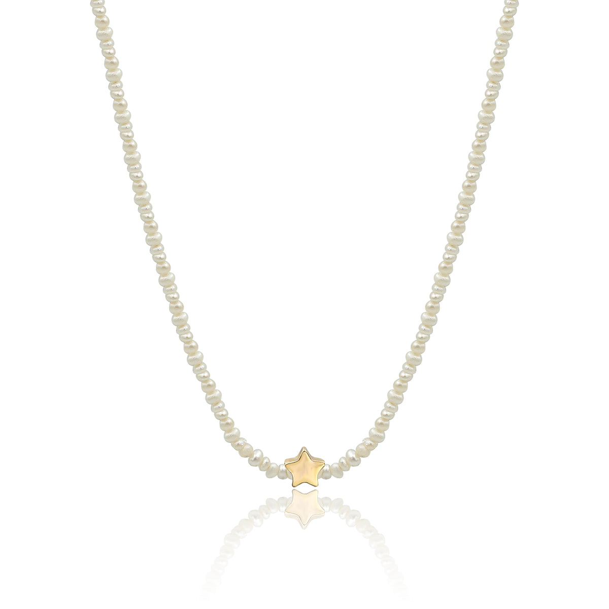 Colier perle argint cu stea Pearl Star - placat aur galben 18K
