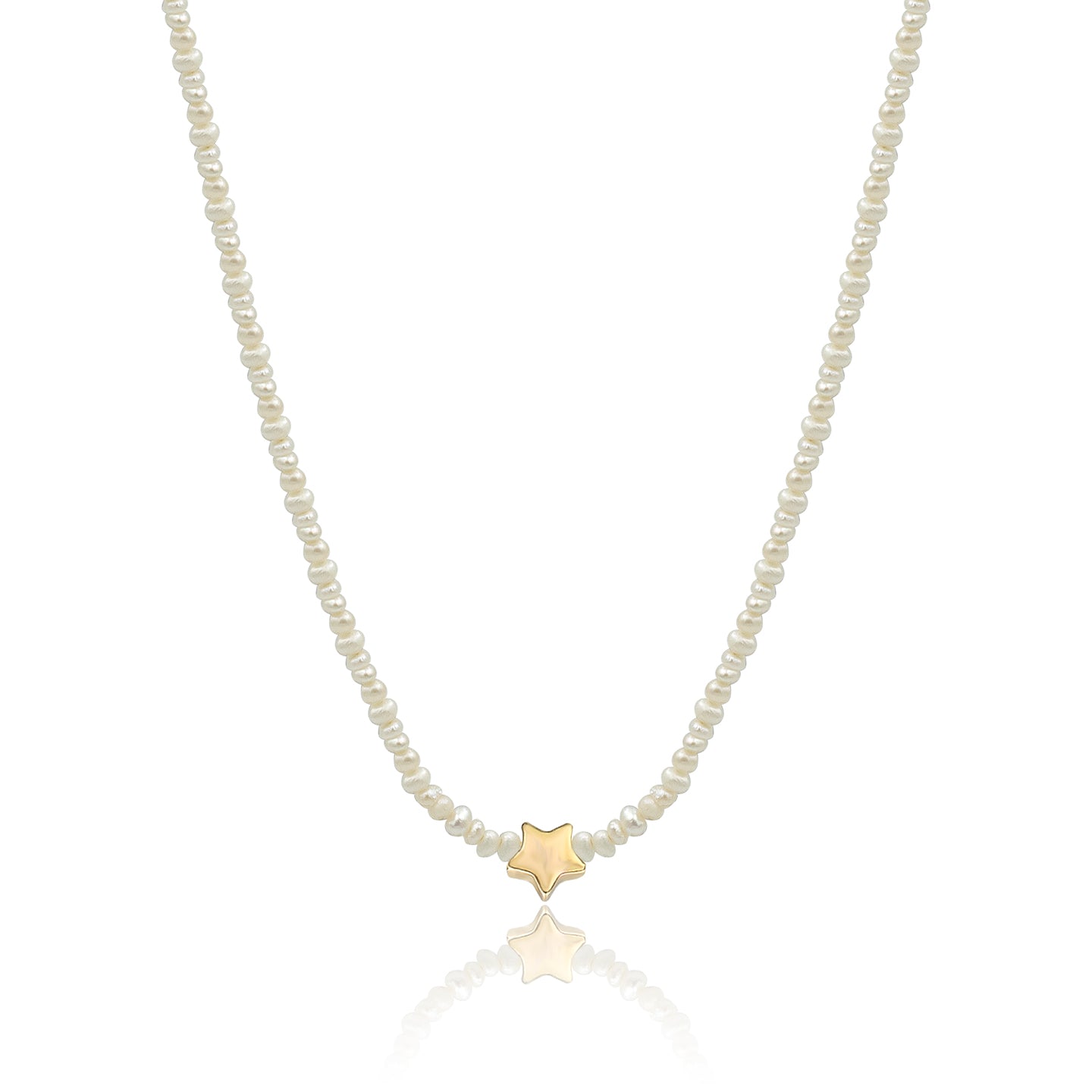 Colier perle argint cu stea Pearl Star - placat aur galben 18K