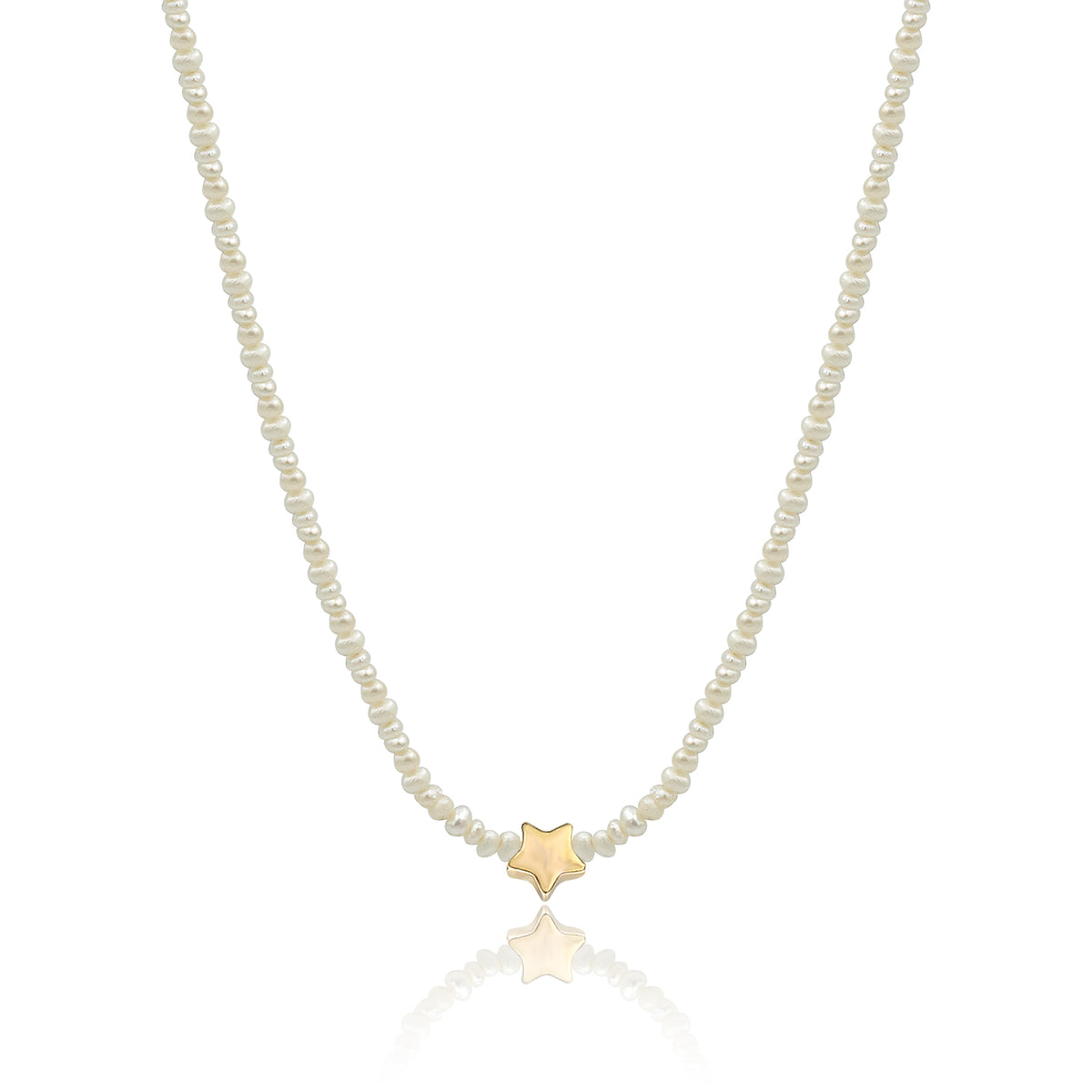 Colier perle argint cu stea Pearl Star - placat aur galben 18K