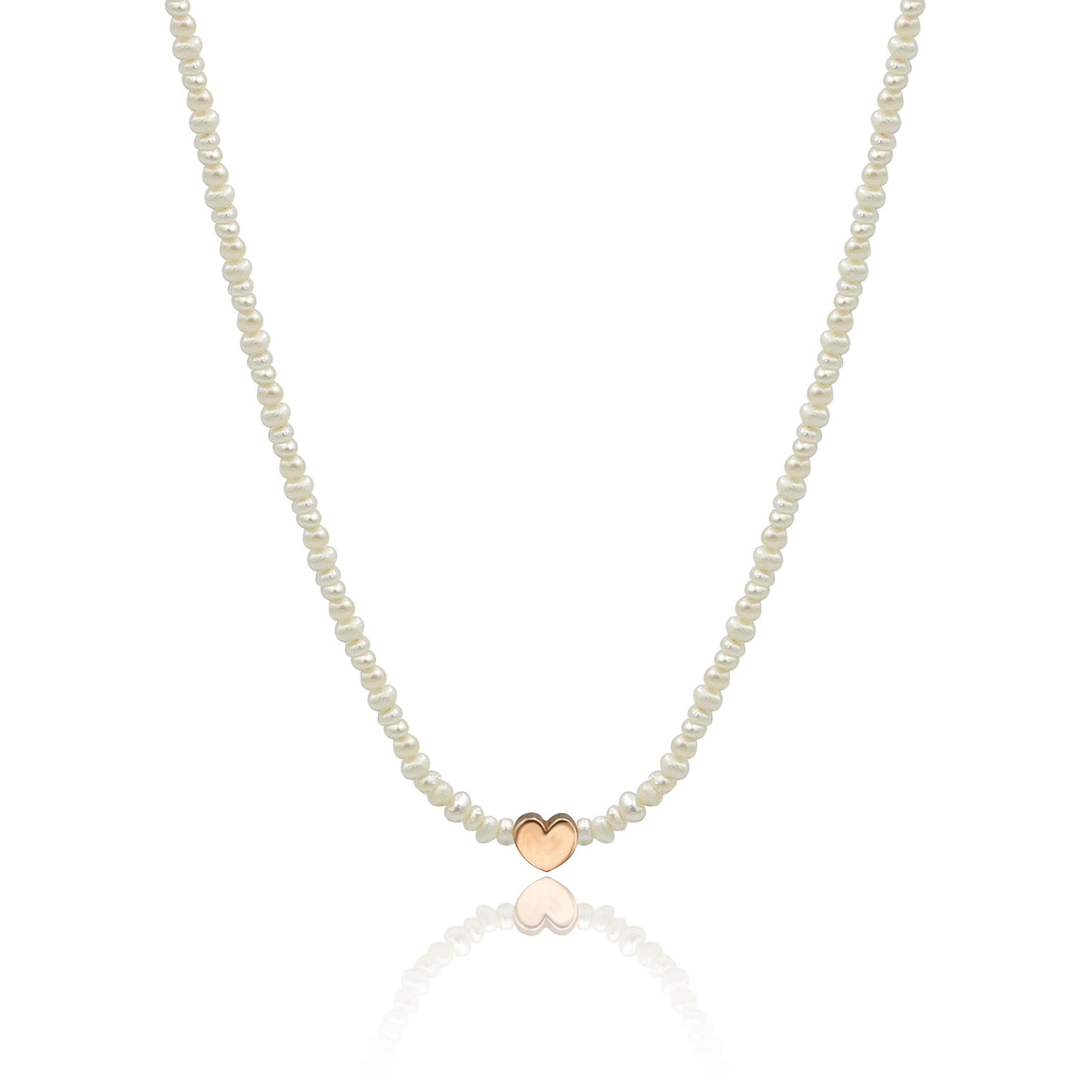 Colier perle argint cu inima Pearl Heart - placat aur galben 18K