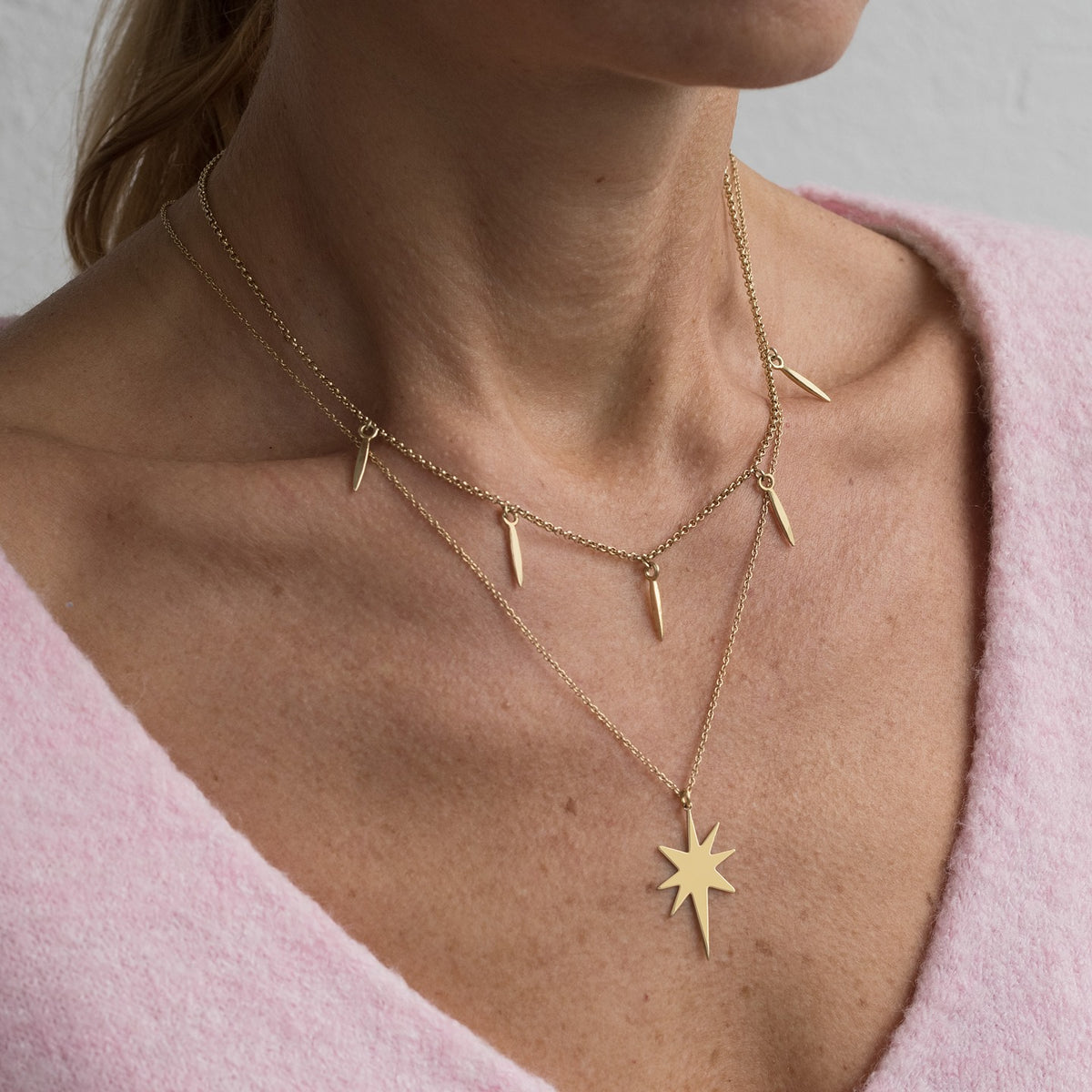 Lantisor argint cu stea North Star - placat aur galben 18K
