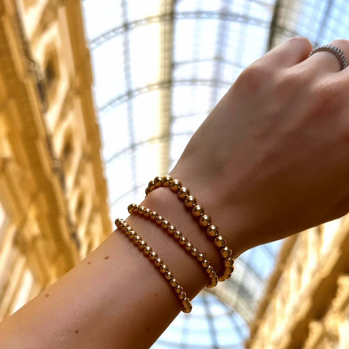 Bratara cu bilute argint Molecule Four - placata aur galben 18K