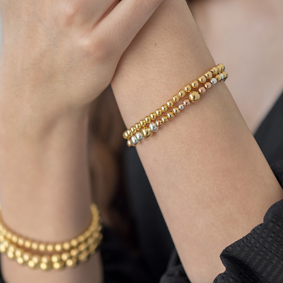 Bratara cu bilute argint Molecule Five - placata aur galben 18K
