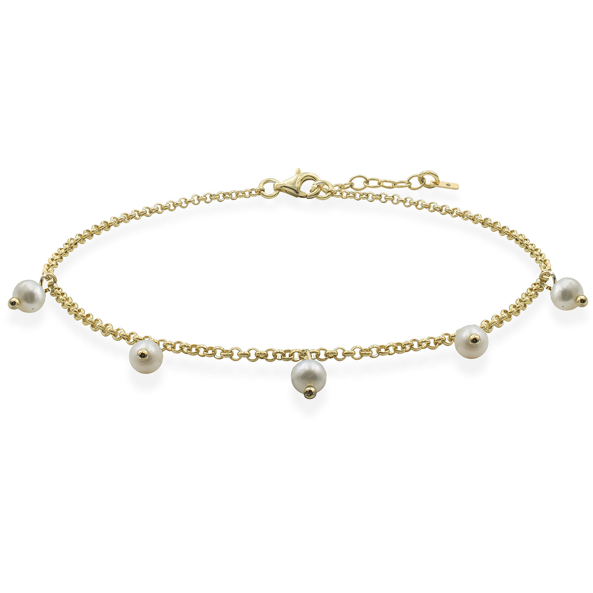 Bratara de picior argint cu perle Lady o'clock - placata aur galben 18K