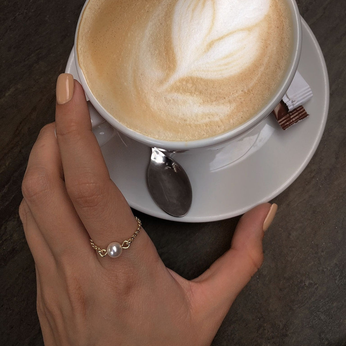 Inel argint cu perla Pearl Me Up - placat aur galben 18K