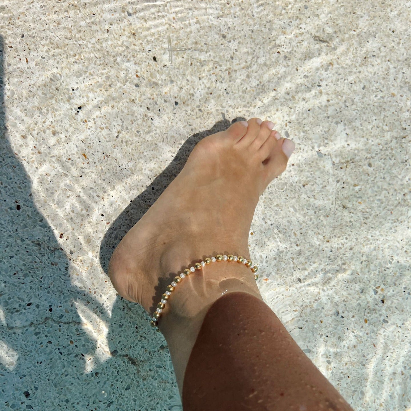 Bratara de picior argint perle si bilute The Maldives - placata aur galben 18K