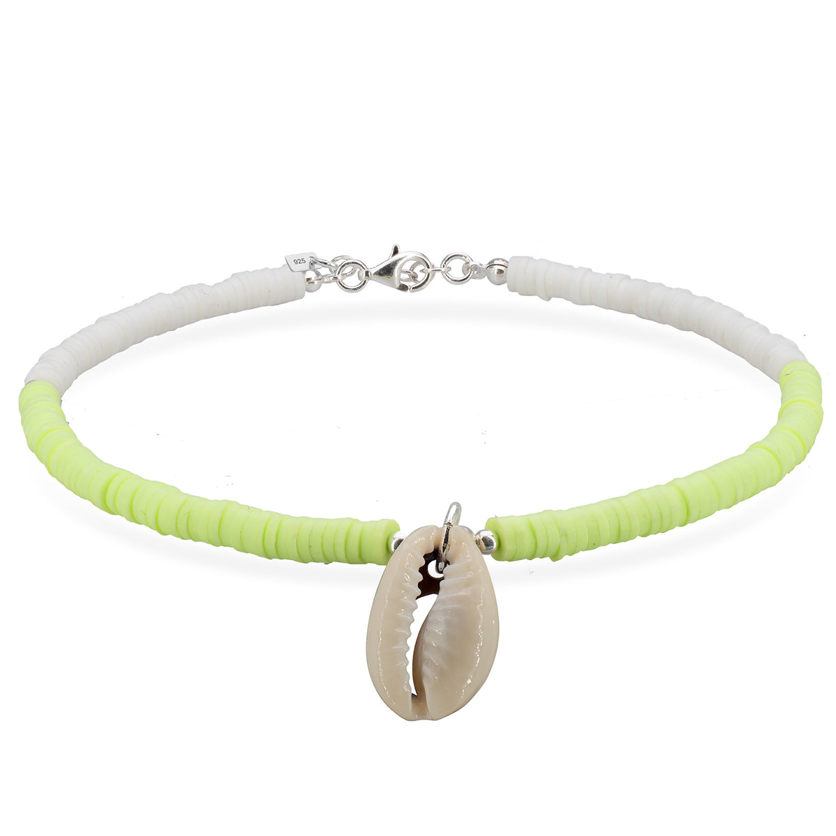 Bratara de picior argint cu scoica Tropical Neon