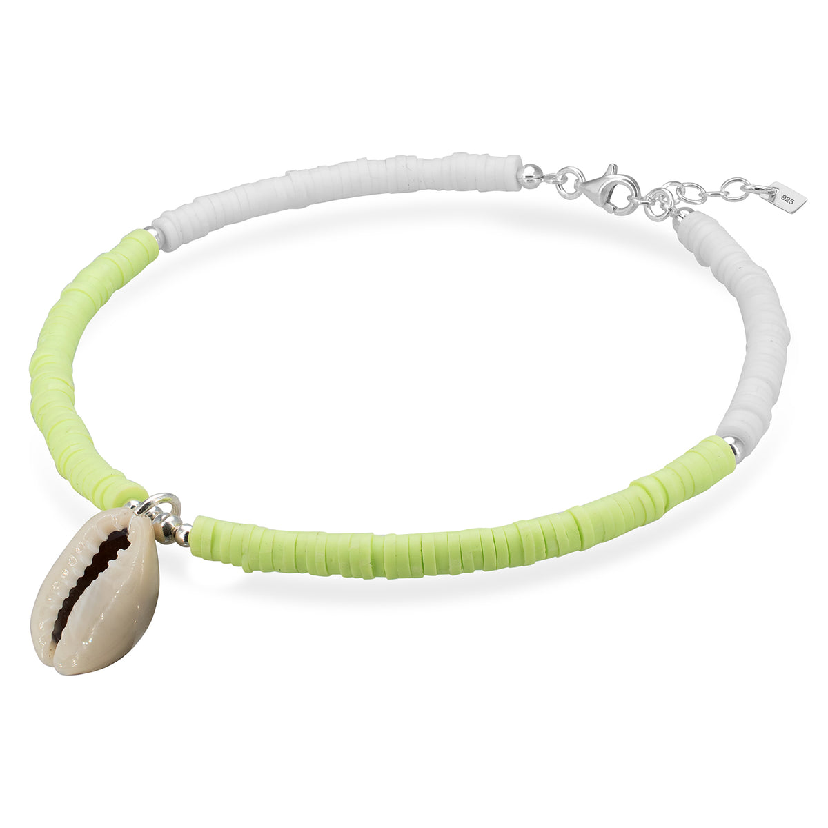 Bratara de picior argint cu scoica Tropical Neon